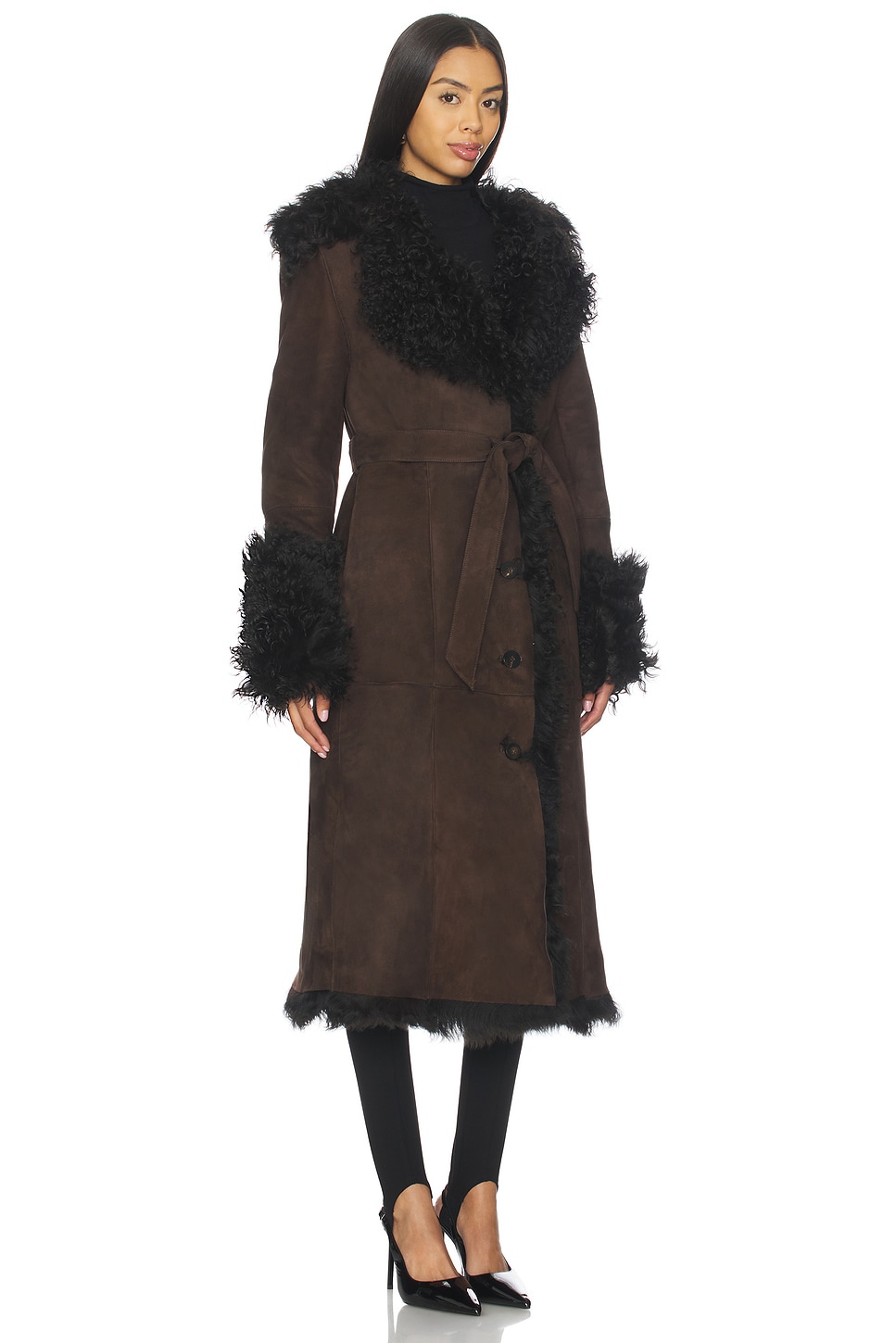 Dorothy Suede Maxi Coat With Fur Trim