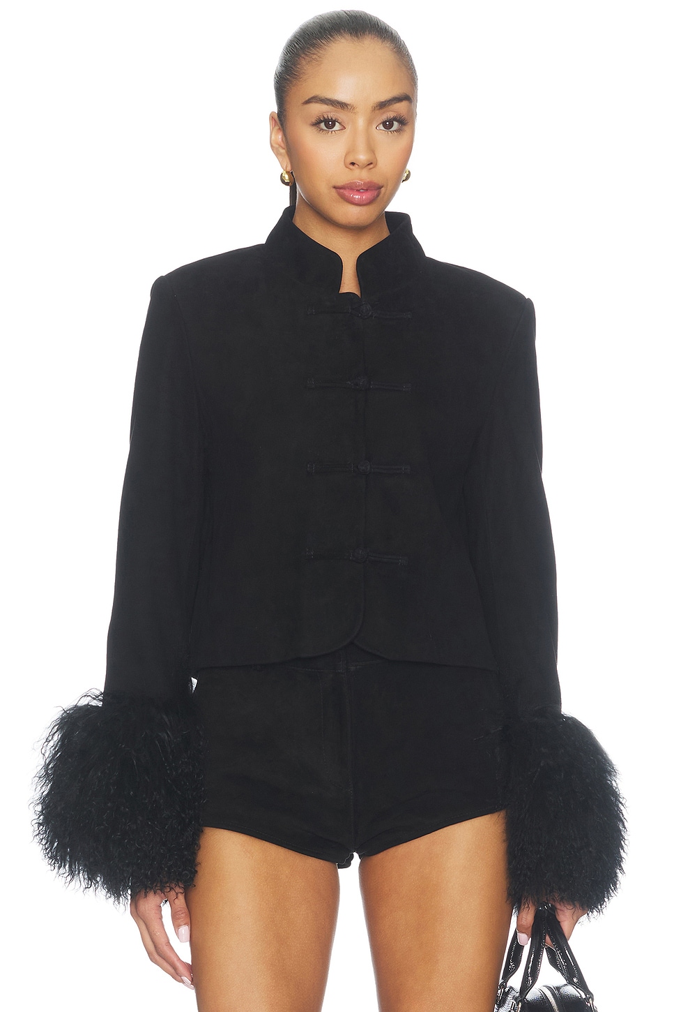 Susanna Chow Leighton Shearling Trim Suede Jacket