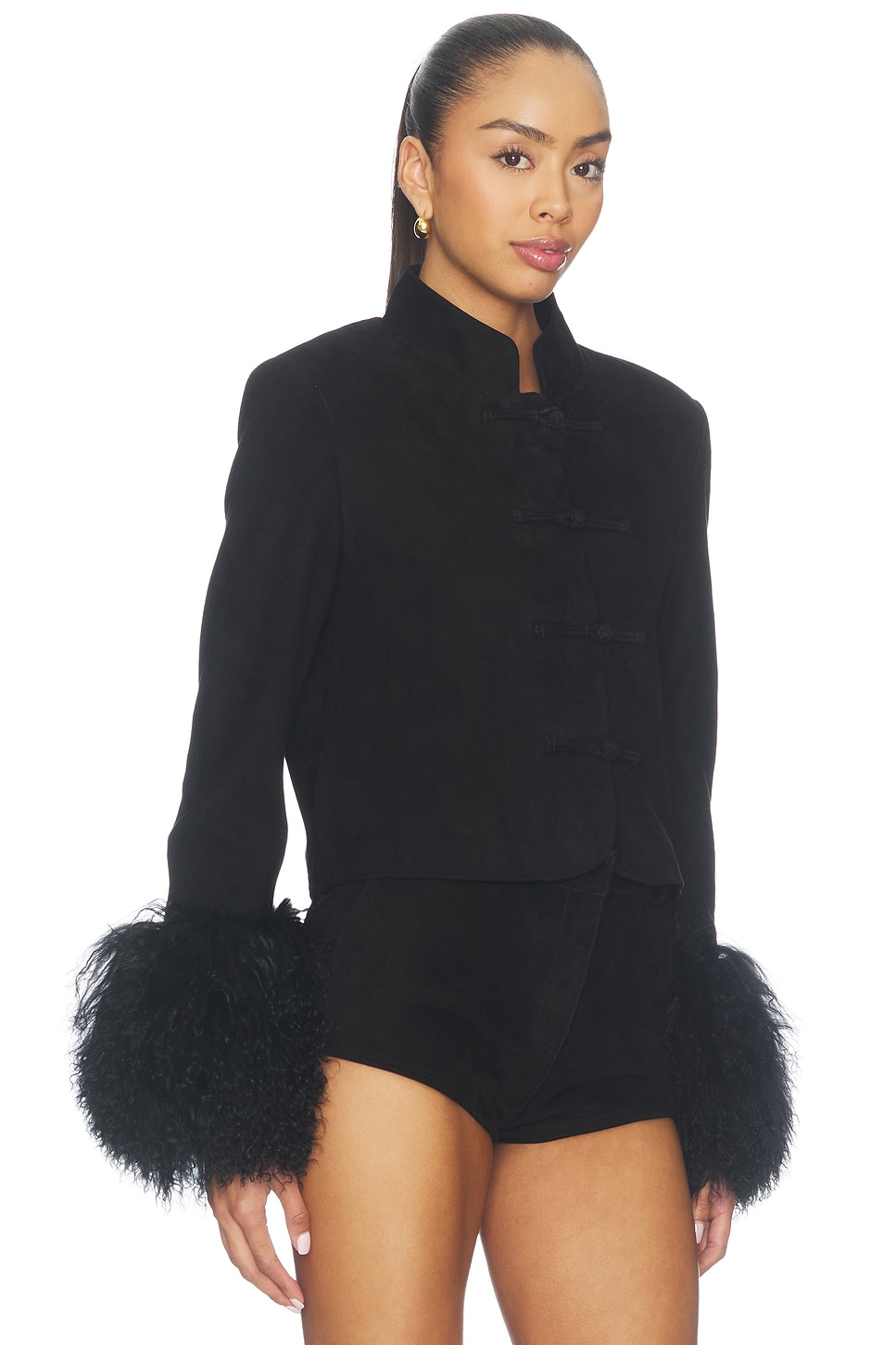 Susanna Chow Leighton Shearling Trim Suede Jacket