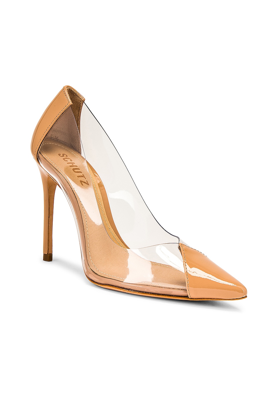 Schutz Cendi Heel in Transparent & Honey Beige