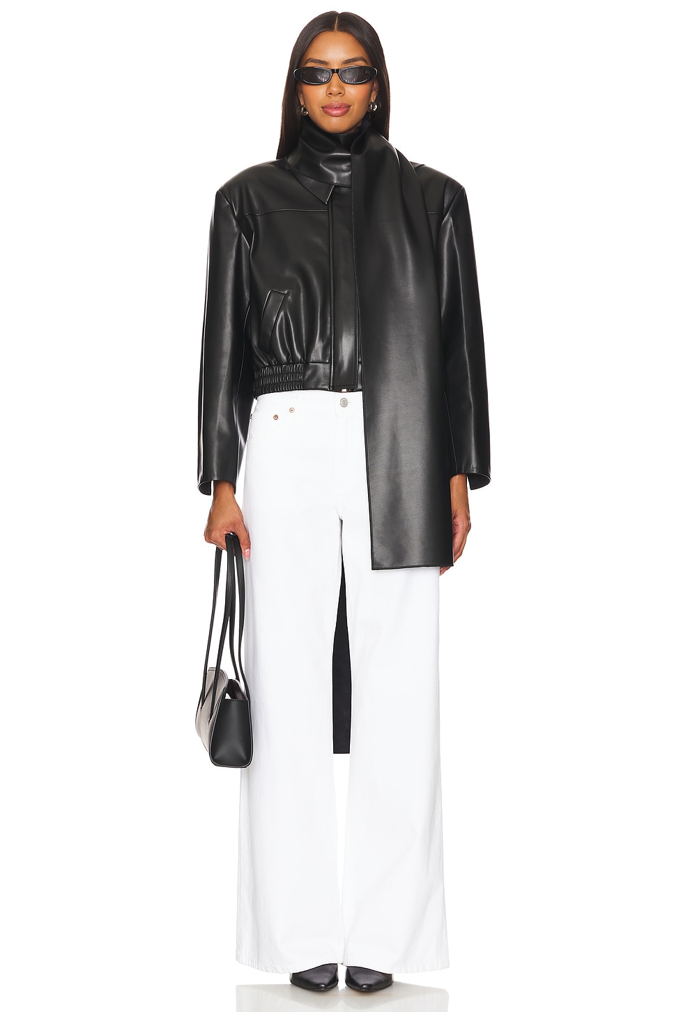 Faux Leather Scarf-detailed Jacket