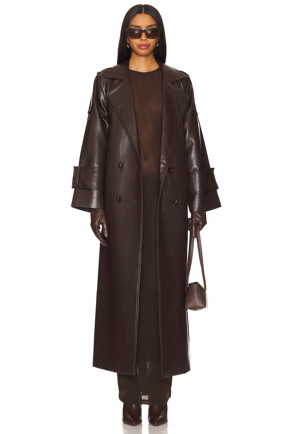 Faux Leather Tie Trenchcoat