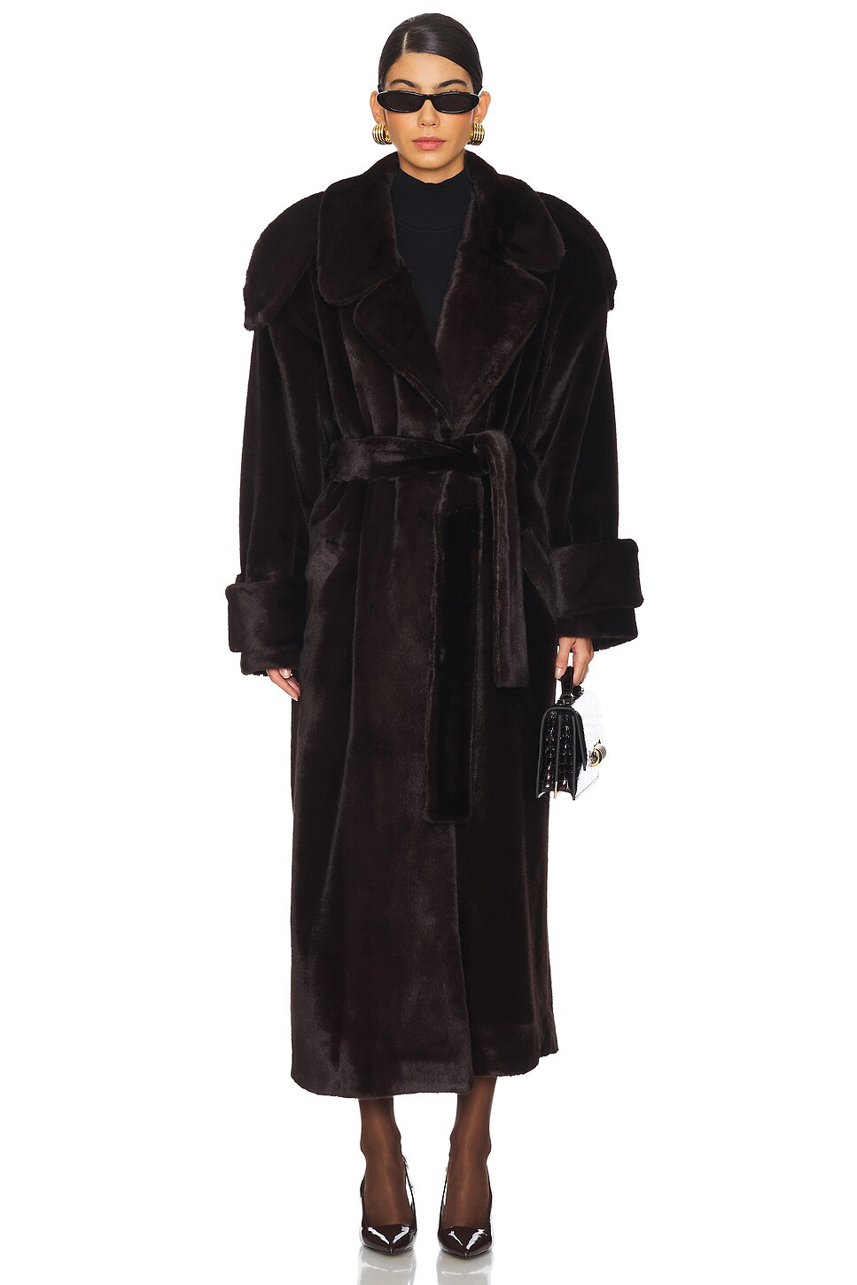 Mink Faux Fur Tie Long Coat