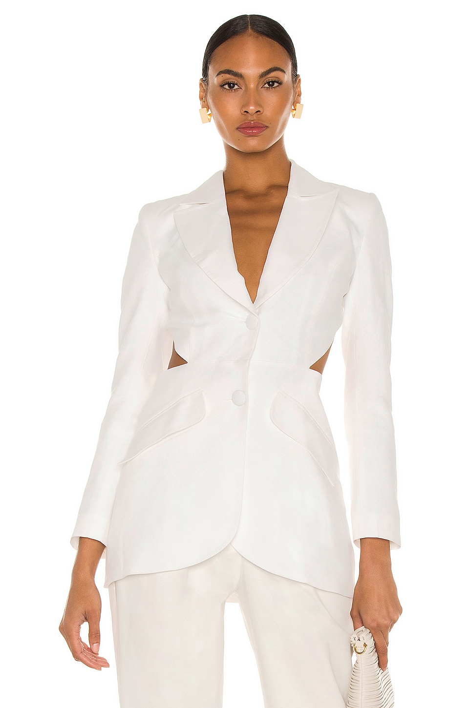 SELMACILEK Waist Low-Cut Linen Jacket in White | REVOLVE