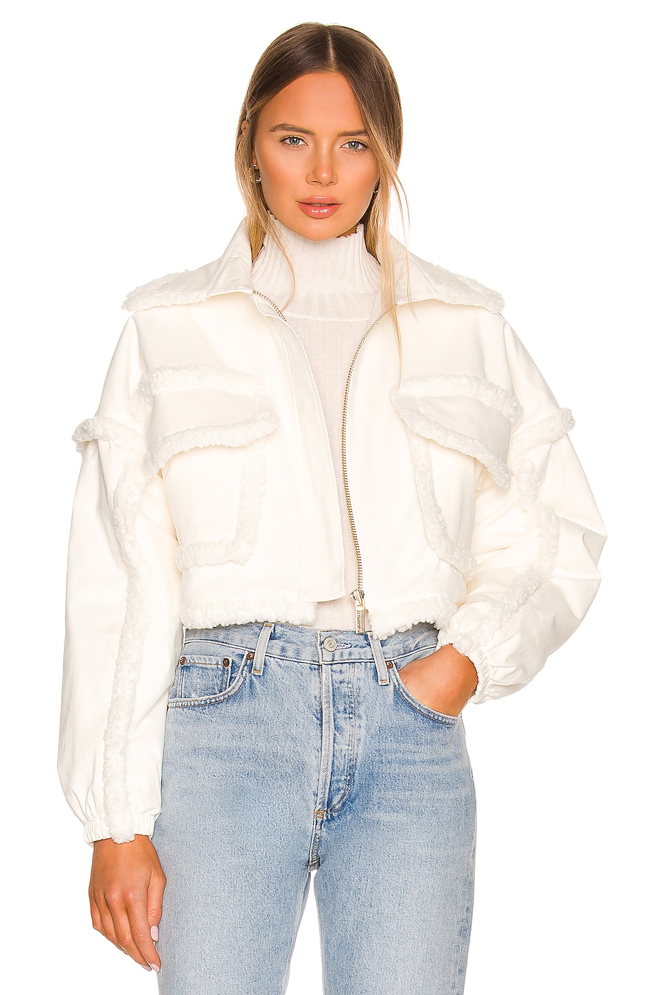 cropped teddy jacket white