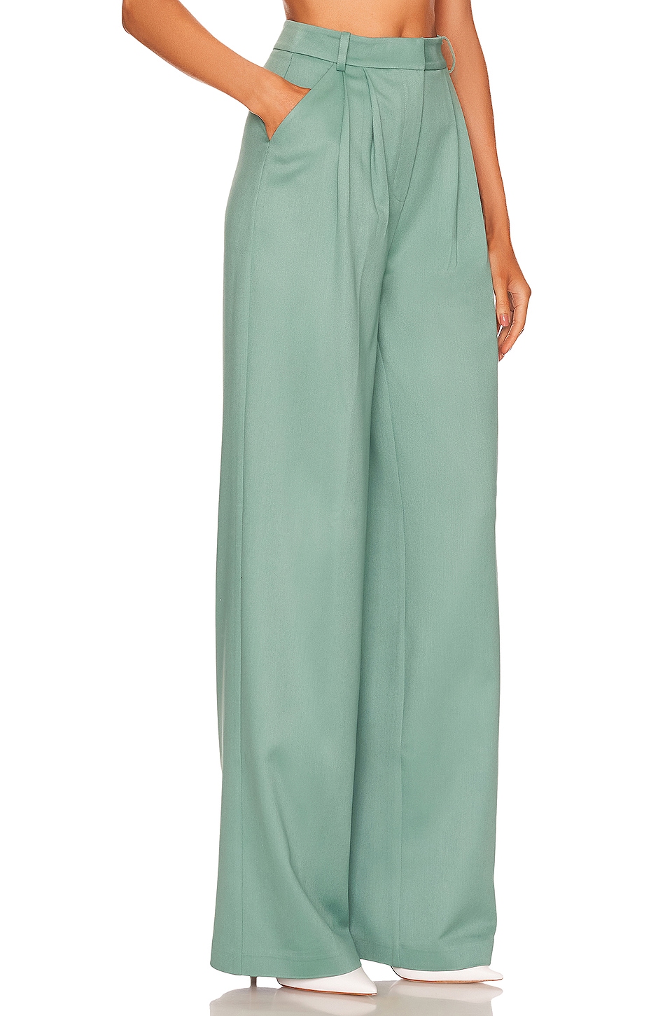 SELMACILEK High Rise Double Pleated Pant in Beryl Green