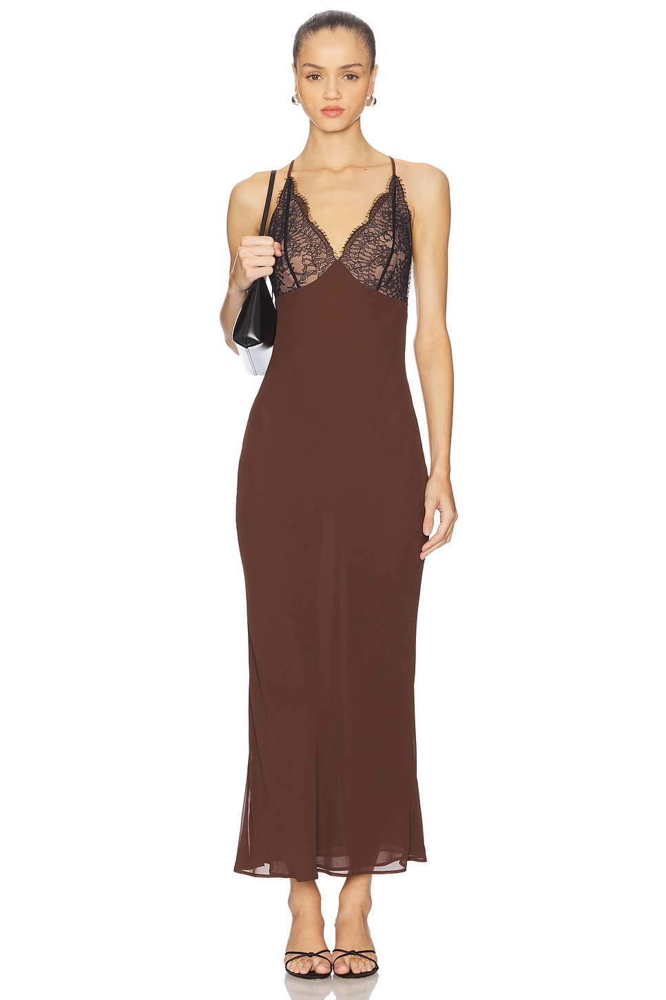 brown slip dress near me Brown Lace Slip Dress by Prism Boutique main image 0