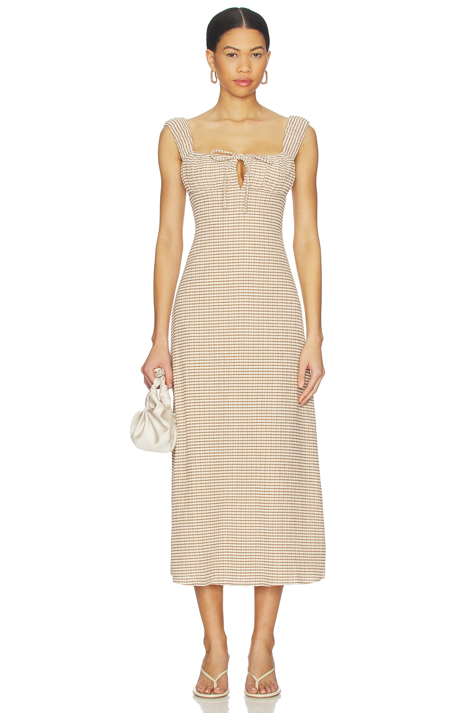 Stone Cold Fox x REVOLVE Leni Midi Dress in Taupe Gingham | REVOLVE