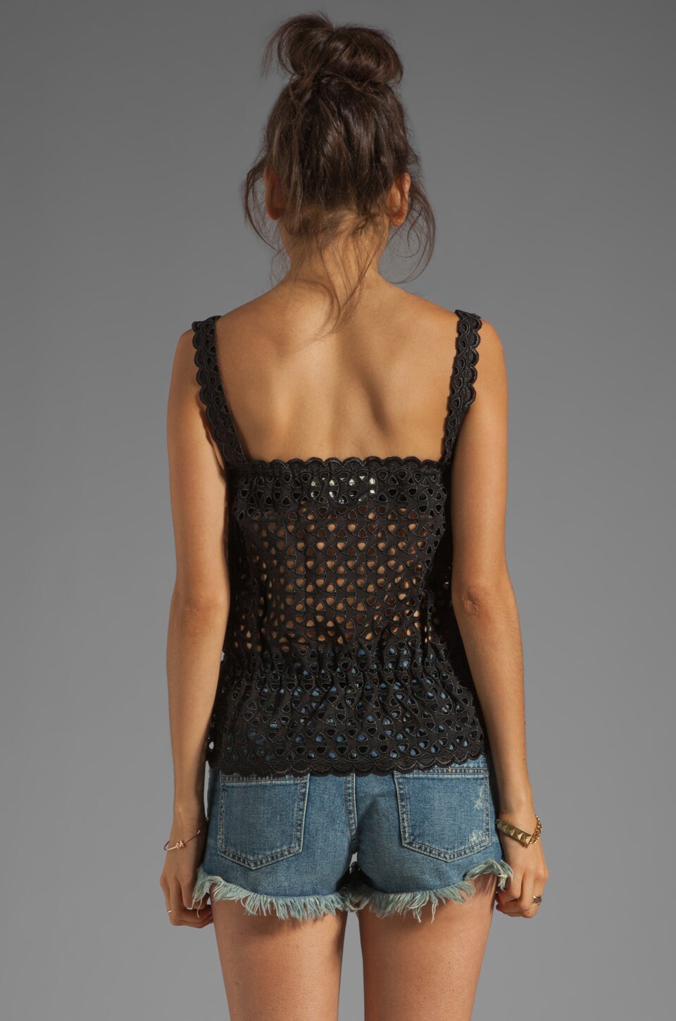 Stone Cold Fox Youth Crop in Black Eyelet