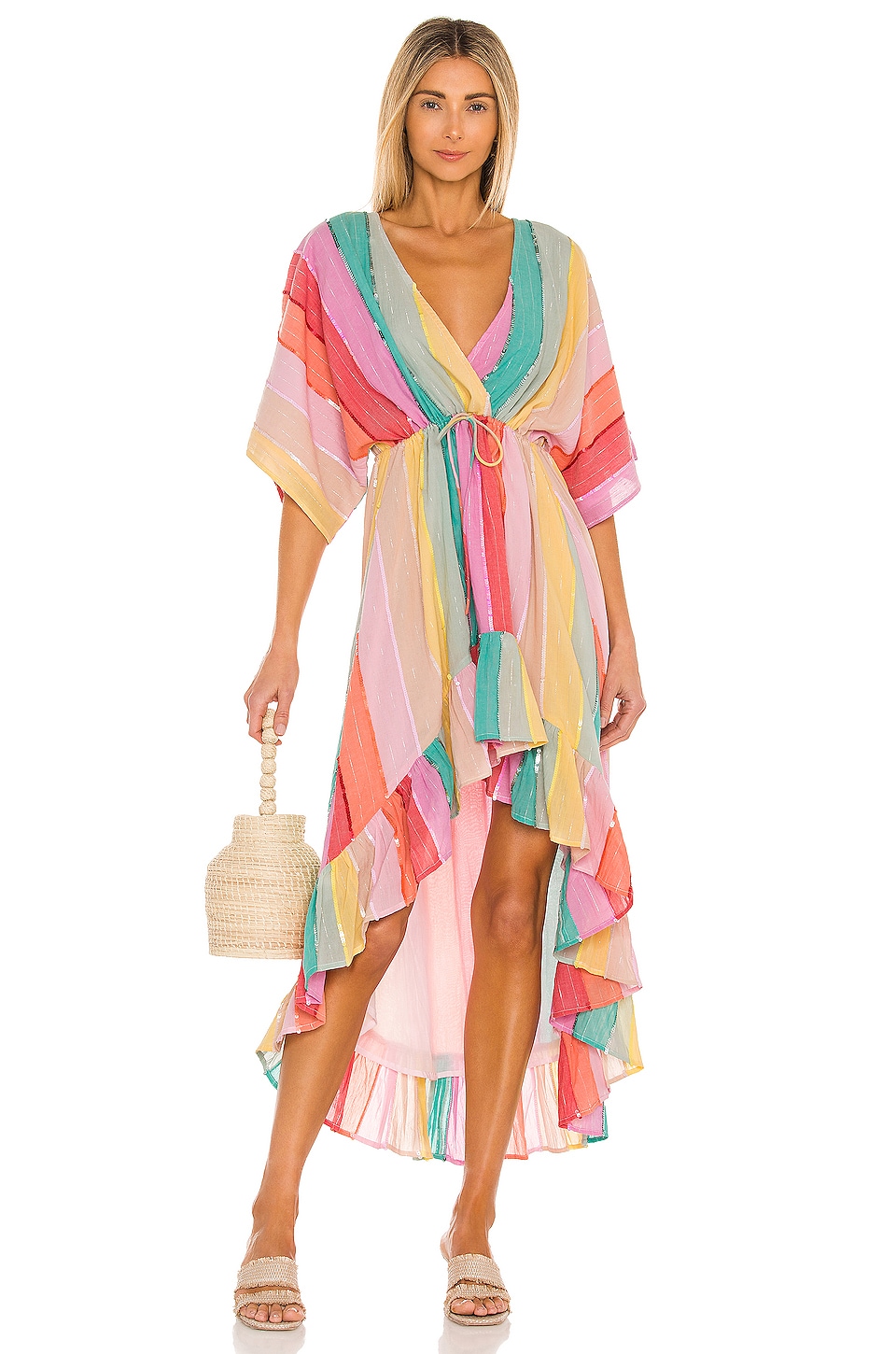 Sundress Deva Dress in Multicolor Stripes And Sequins