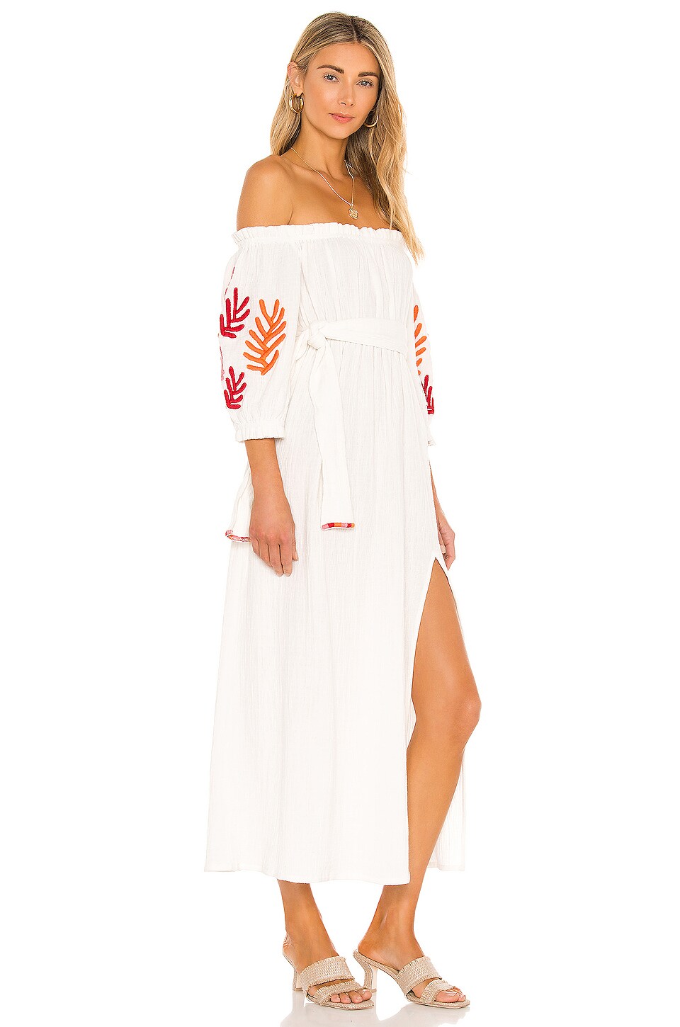 Sundress Poly Dress in Tulum White & Mix Red Embroideries