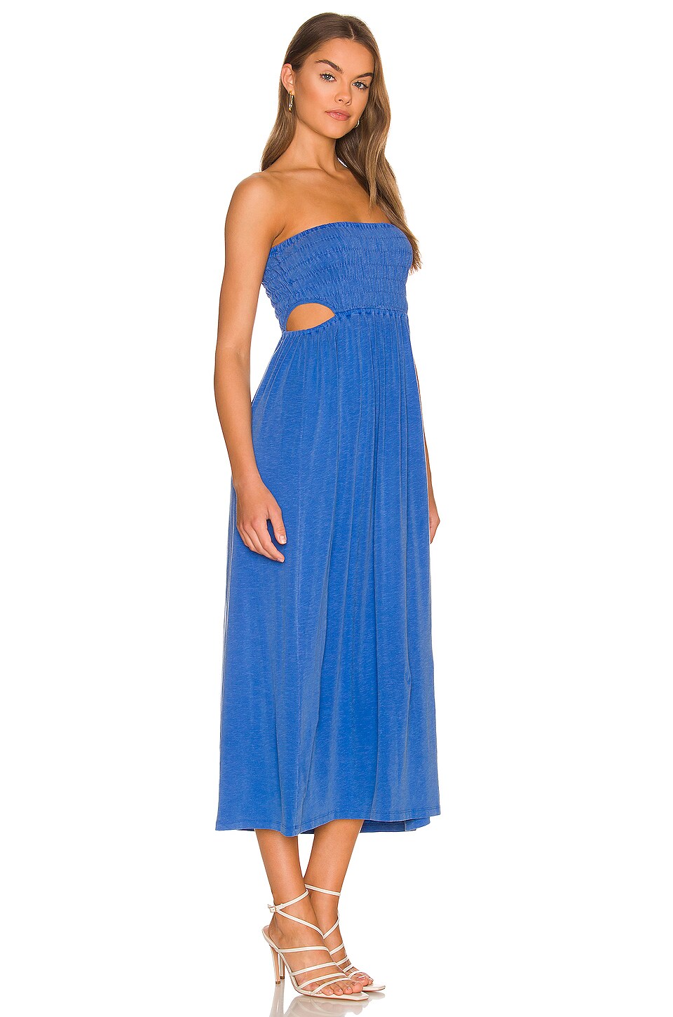 SUNDRY Smock Top Cutout Midi Dress in Klein
