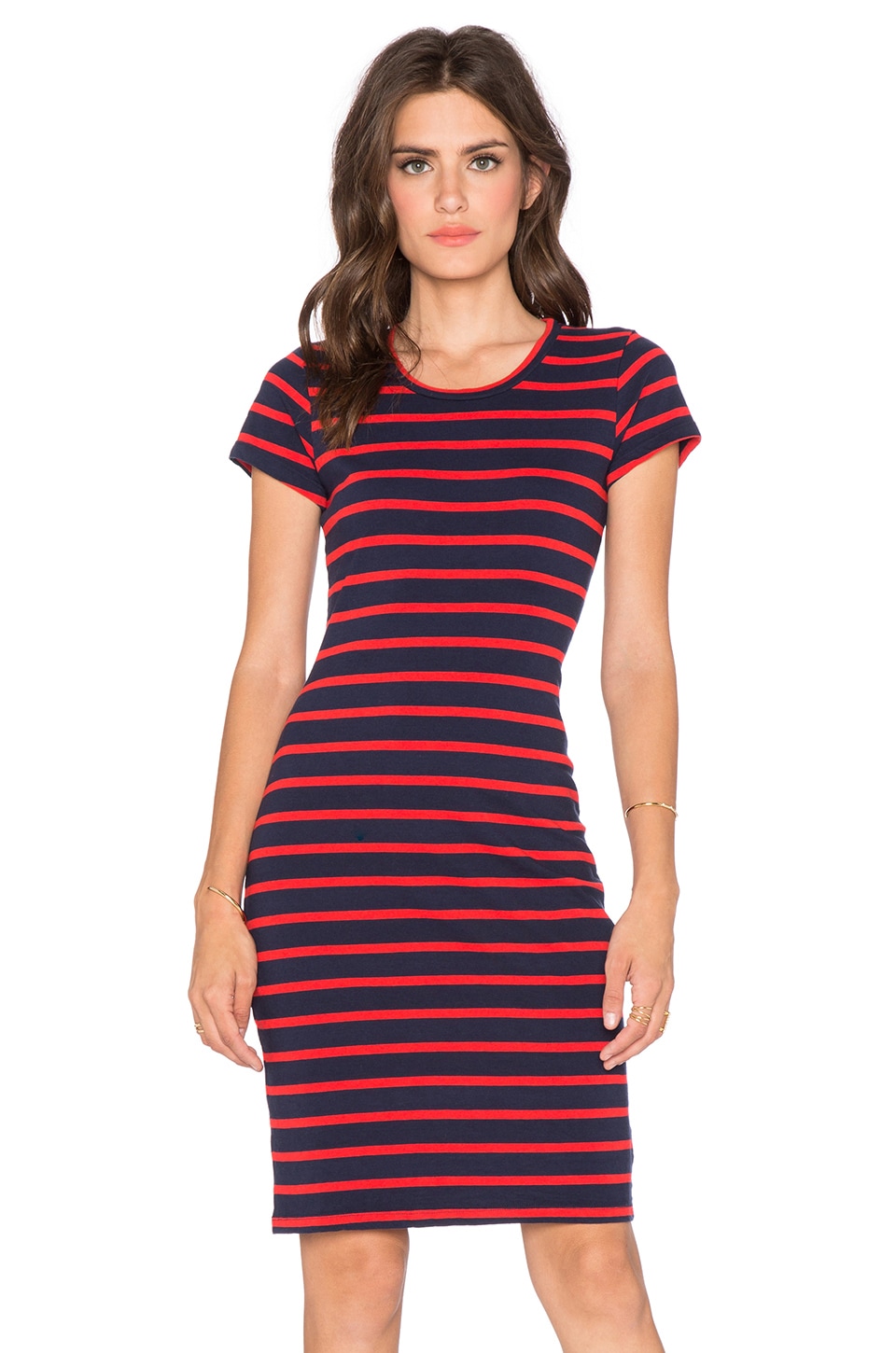 SUNDRY Short Sleeve Stripe Dress in Blue & Red | REVOLVE