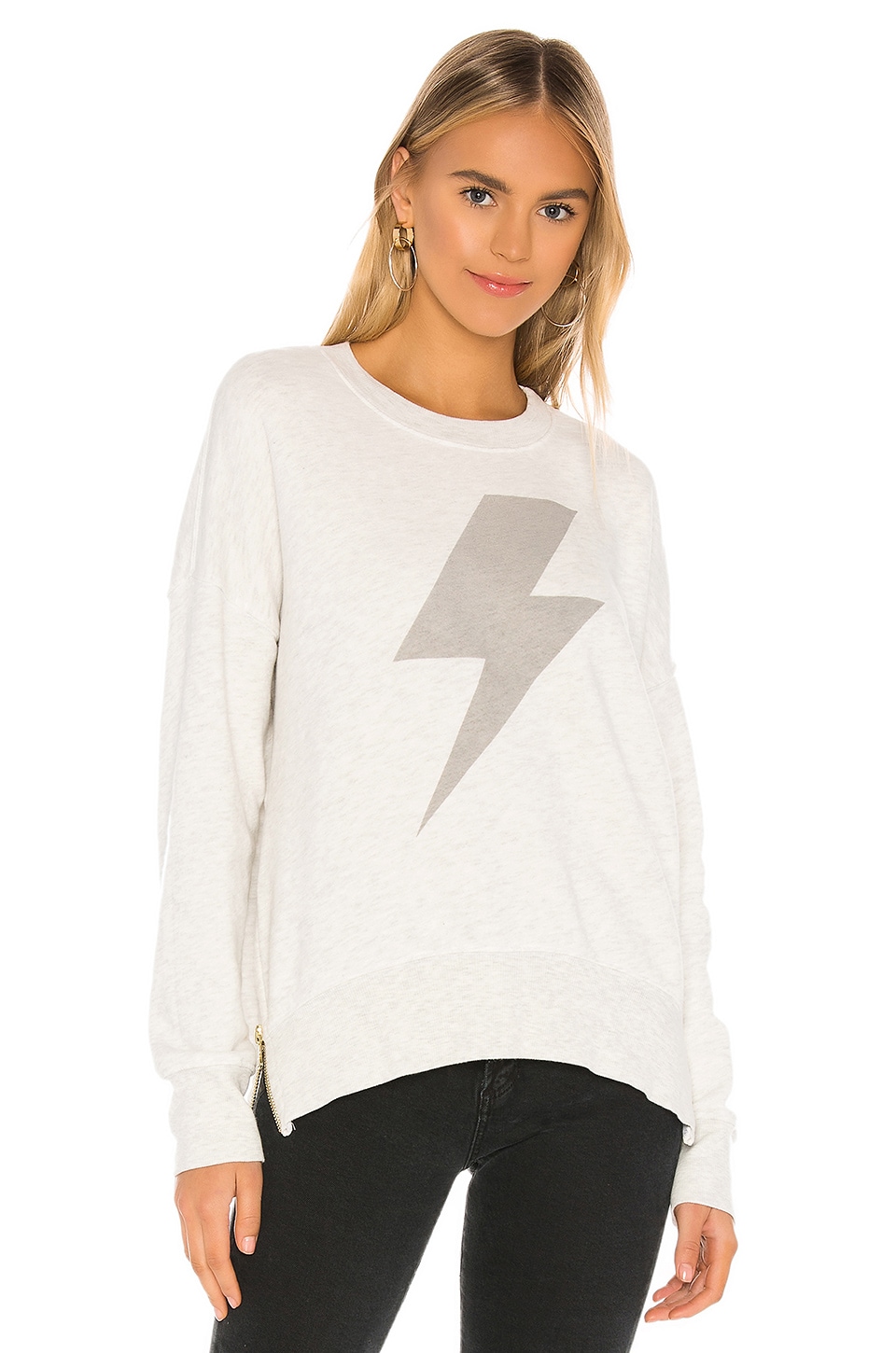 SUNDRY Lightning Bolt Double Zip Oversized Sweatshirt in Light Grey