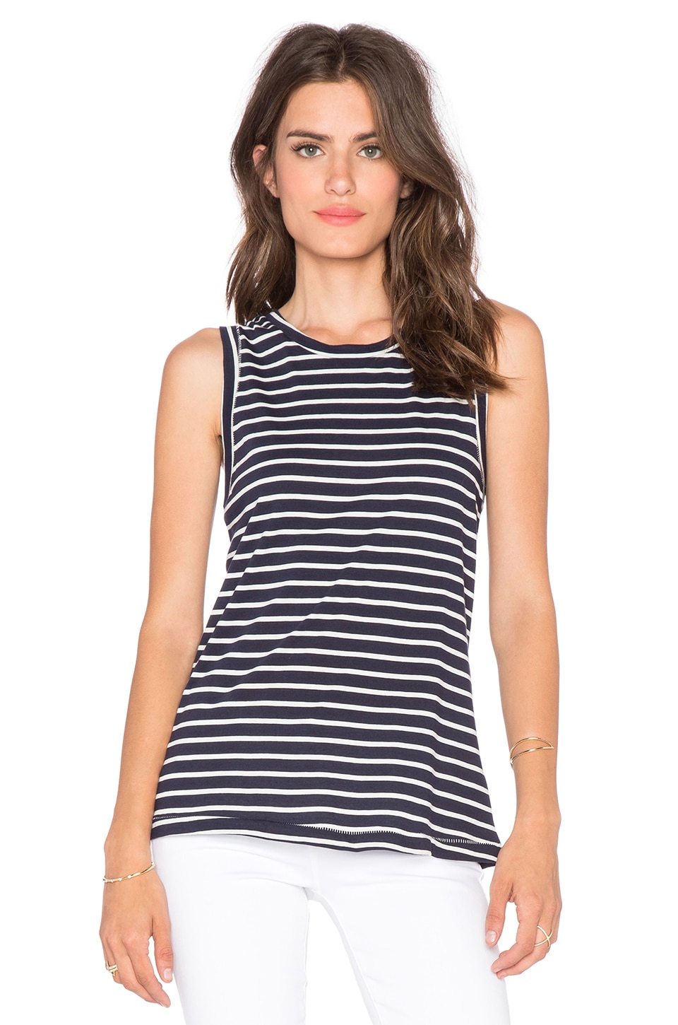 SUNDRY Striped Muscle Tank in White 