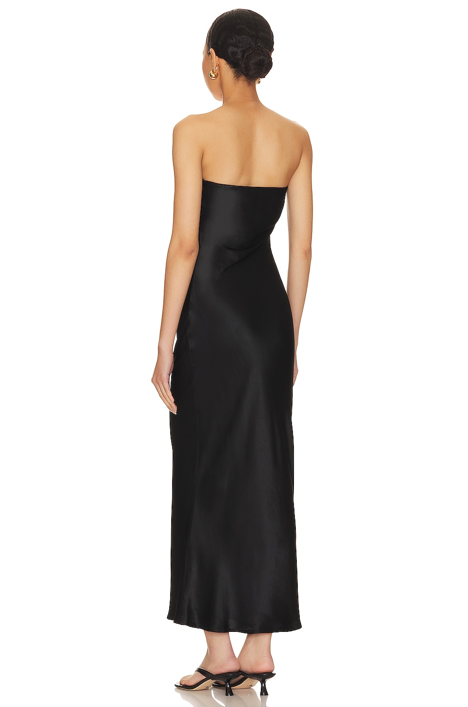 knee length dresses for ladies Keyton Black Satin Bandeau Midi Dress  Club L London