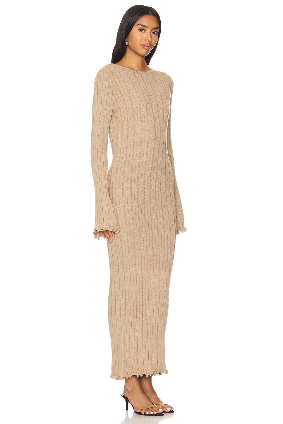 sndys long sleeve dress SNDYS fine rib ruched waist detail maxi dress in Black