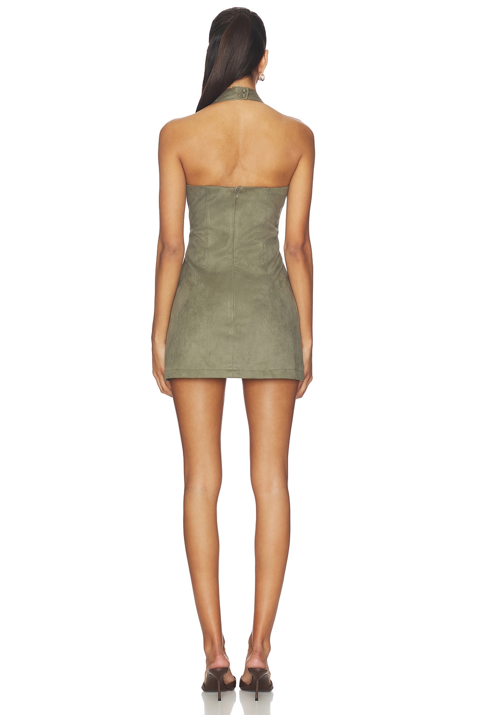 olive green suede dress Olive Green Suede Puff Sleeve Dress – Dear Darlin main image 0