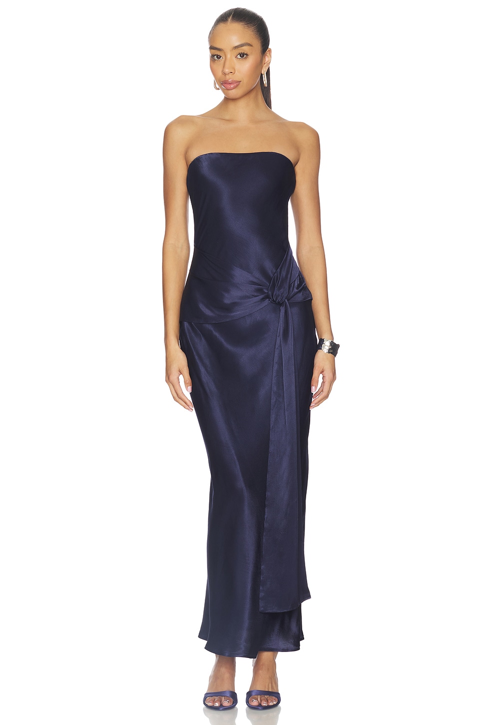 high collar evening dress GLS Navy Beaded High Neck Evening Gown - 2XL main image 0