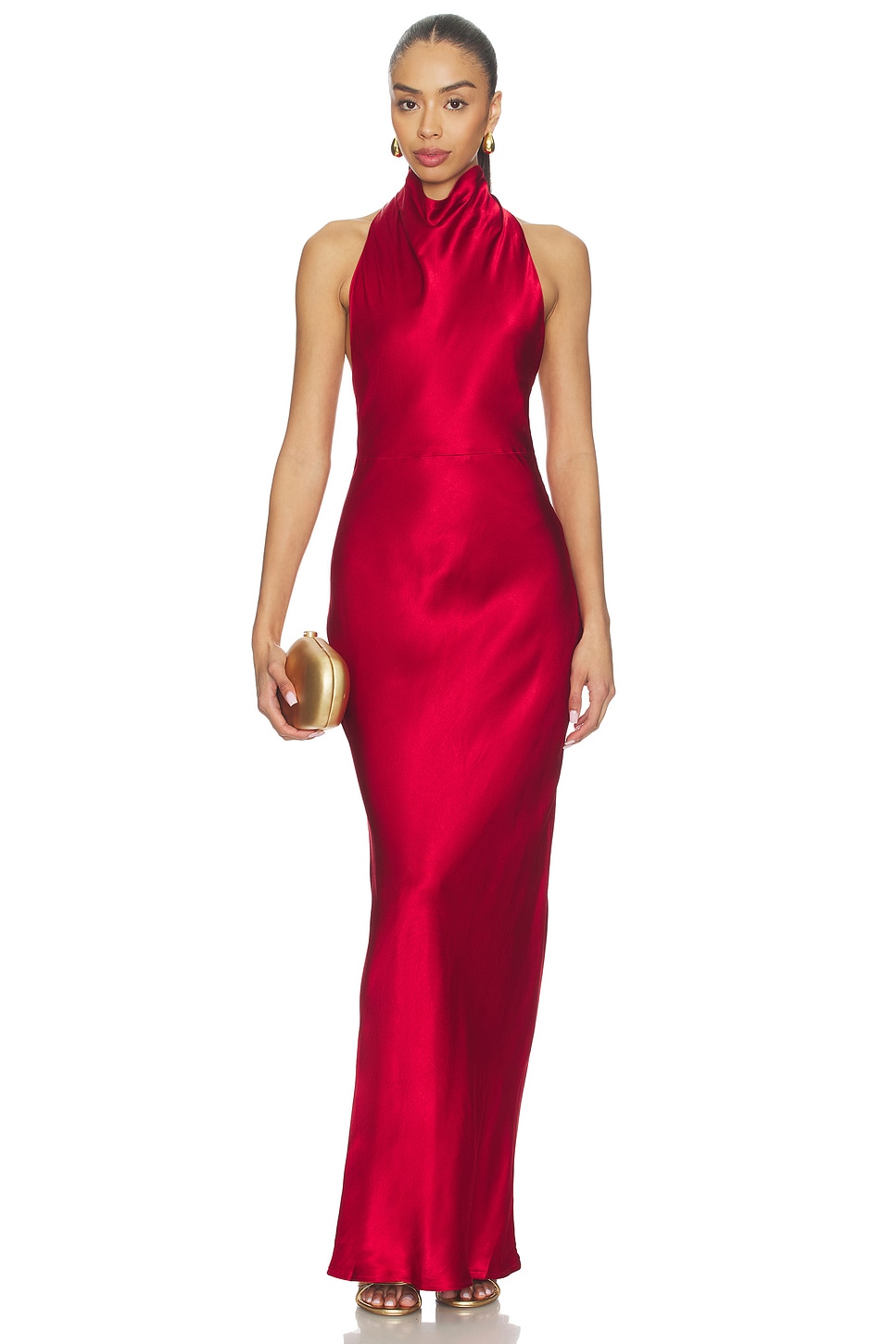 draped satin maxi dress Marise Green Draped Satin Maxi Dress