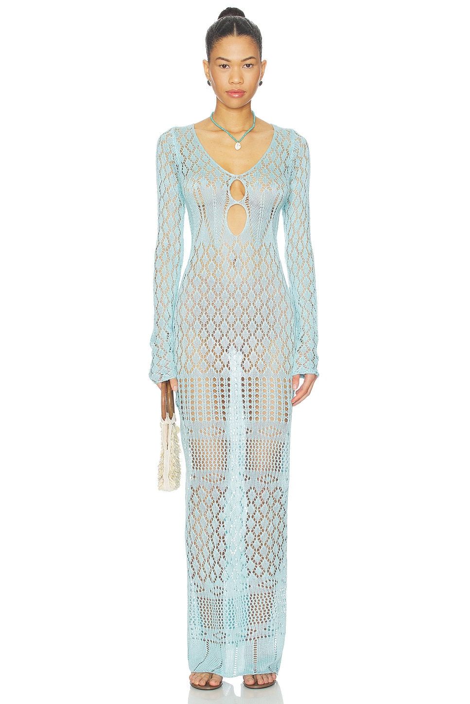 blue crochet dress long sleeve Fleur Crochet Overlay Long Sleeve Midi Dress Midnight Blue