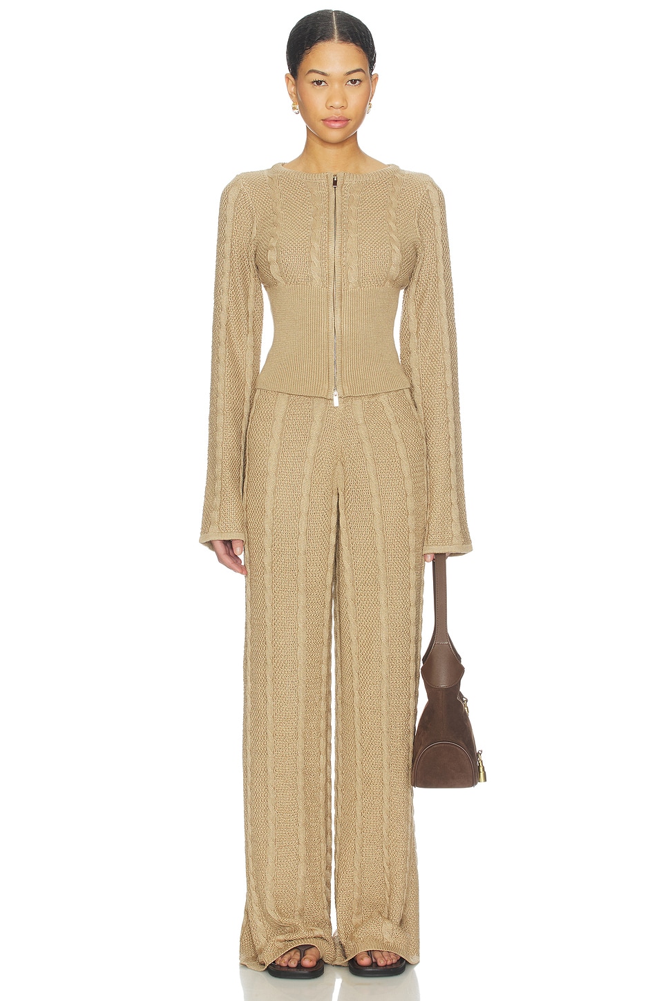 SNDYS Cici Cable Knit Top in Latte | REVOLVE