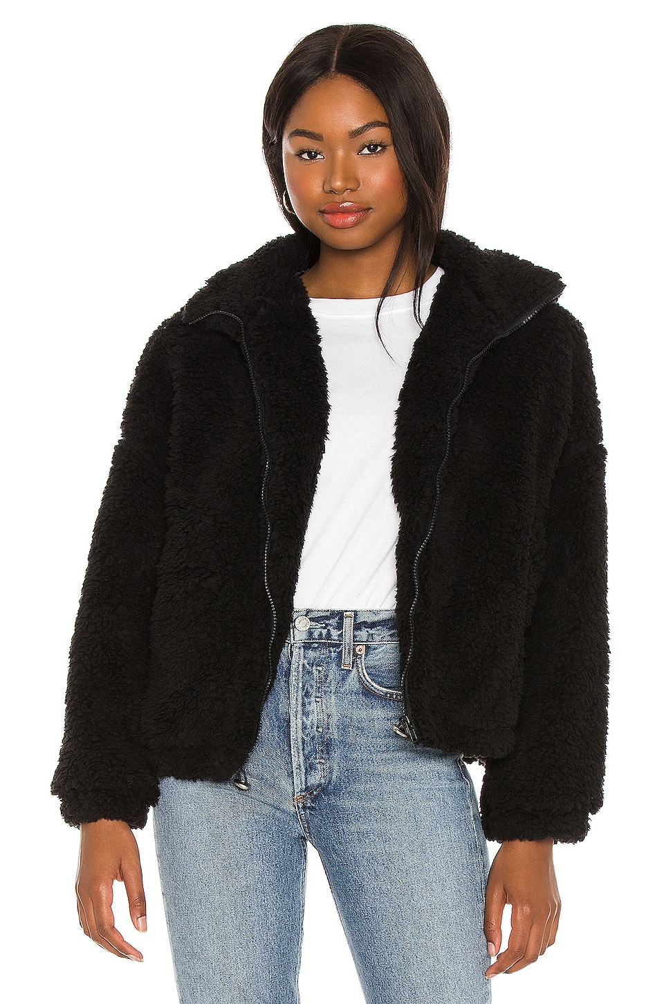 SNDYS Sheepish Faux Fur Jacket in Black | REVOLVE