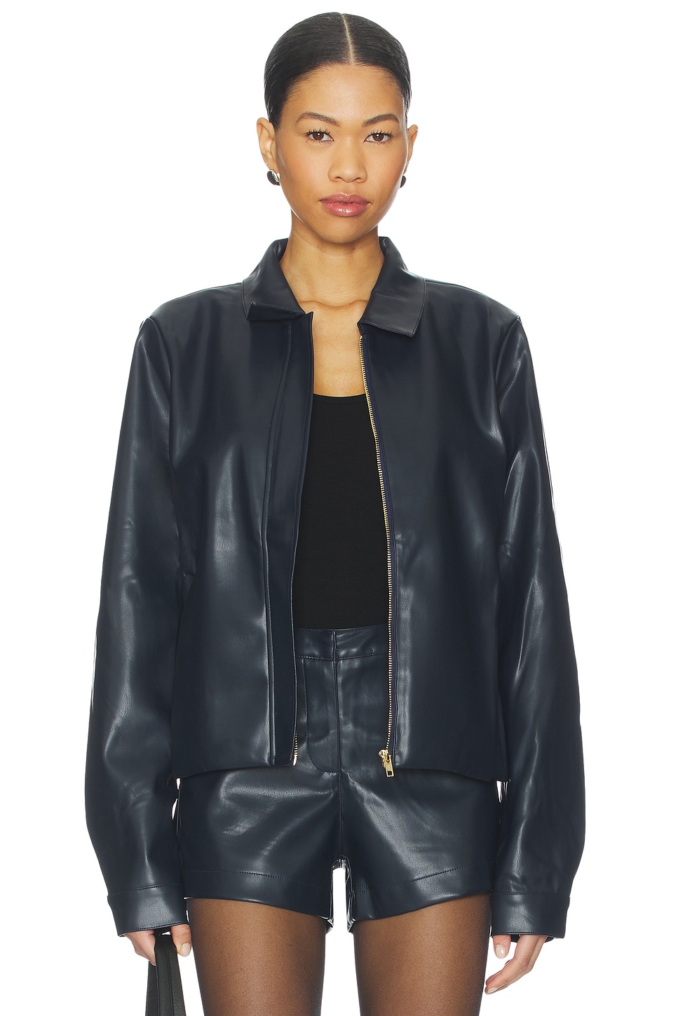 【JAREY】 BB FAUX LEATHER SHORT JACKET Women's Faux Leather Jacket and Short Set