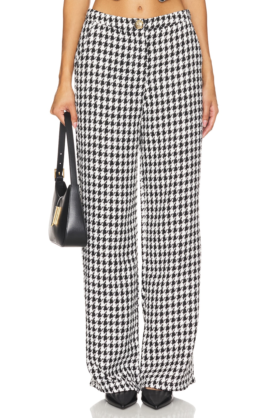 tweed check semi wide pants ダークブラウン139 Generation Love Checks Textured Tweed Wide Leg Pants Black/White