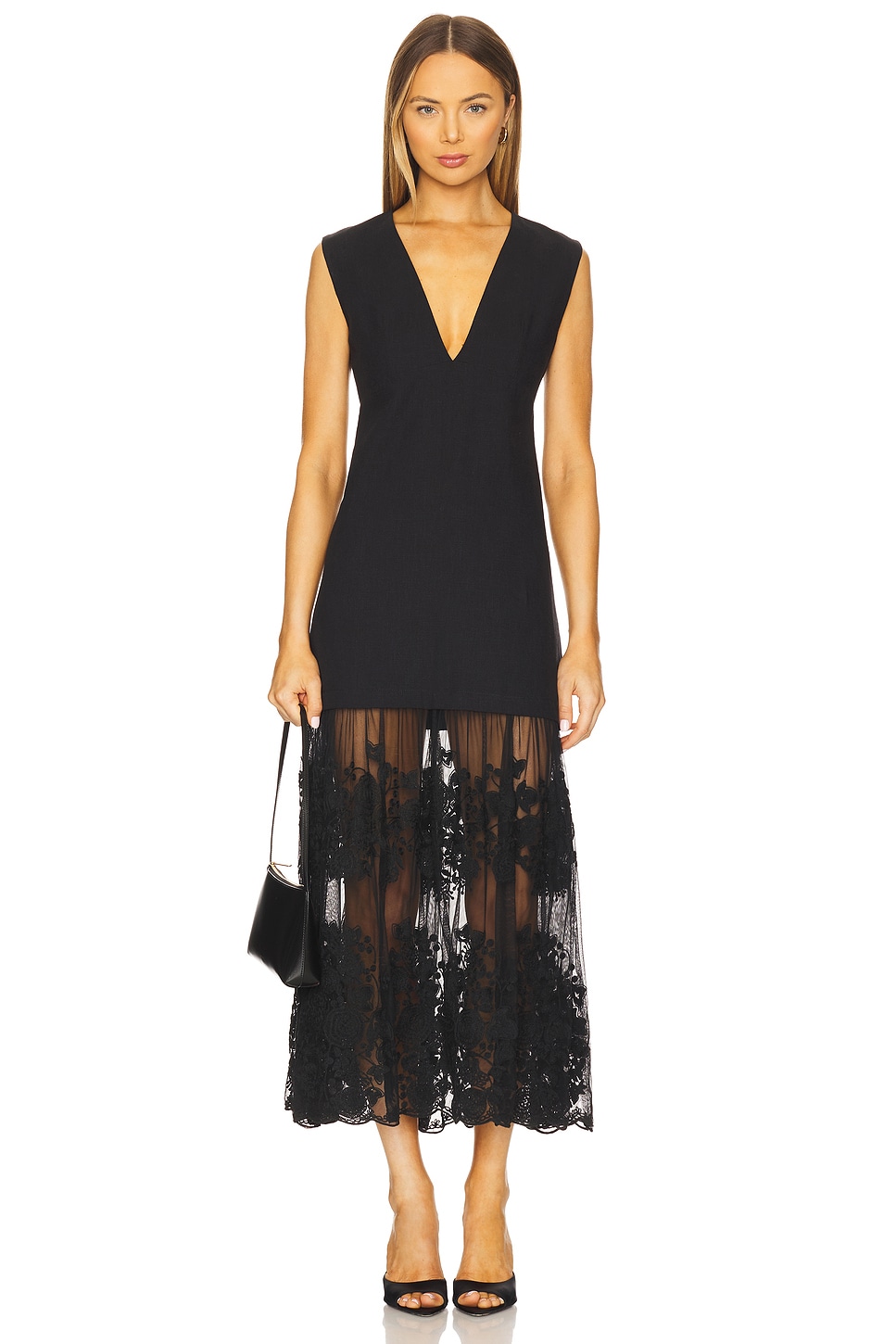 Arielle Lace Vneck Midi Dress