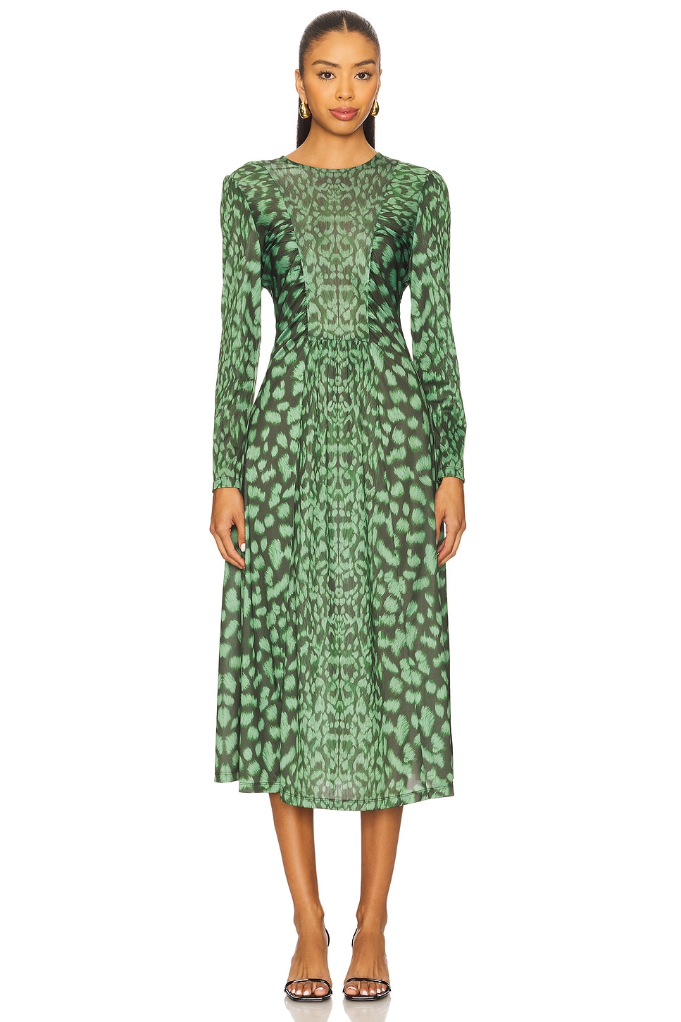 knee length dresses for ladies Parina | Light Green Strappy Volume-Hem Midi Dress main image 0