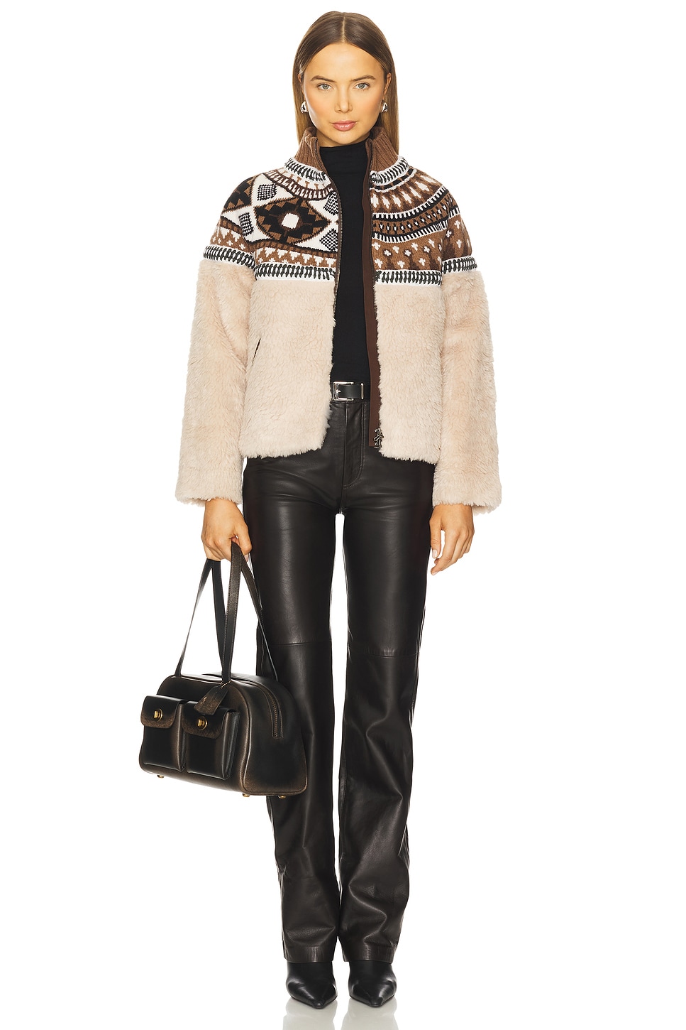 Linea Fair Isle Knit Combo Fleece Jacket