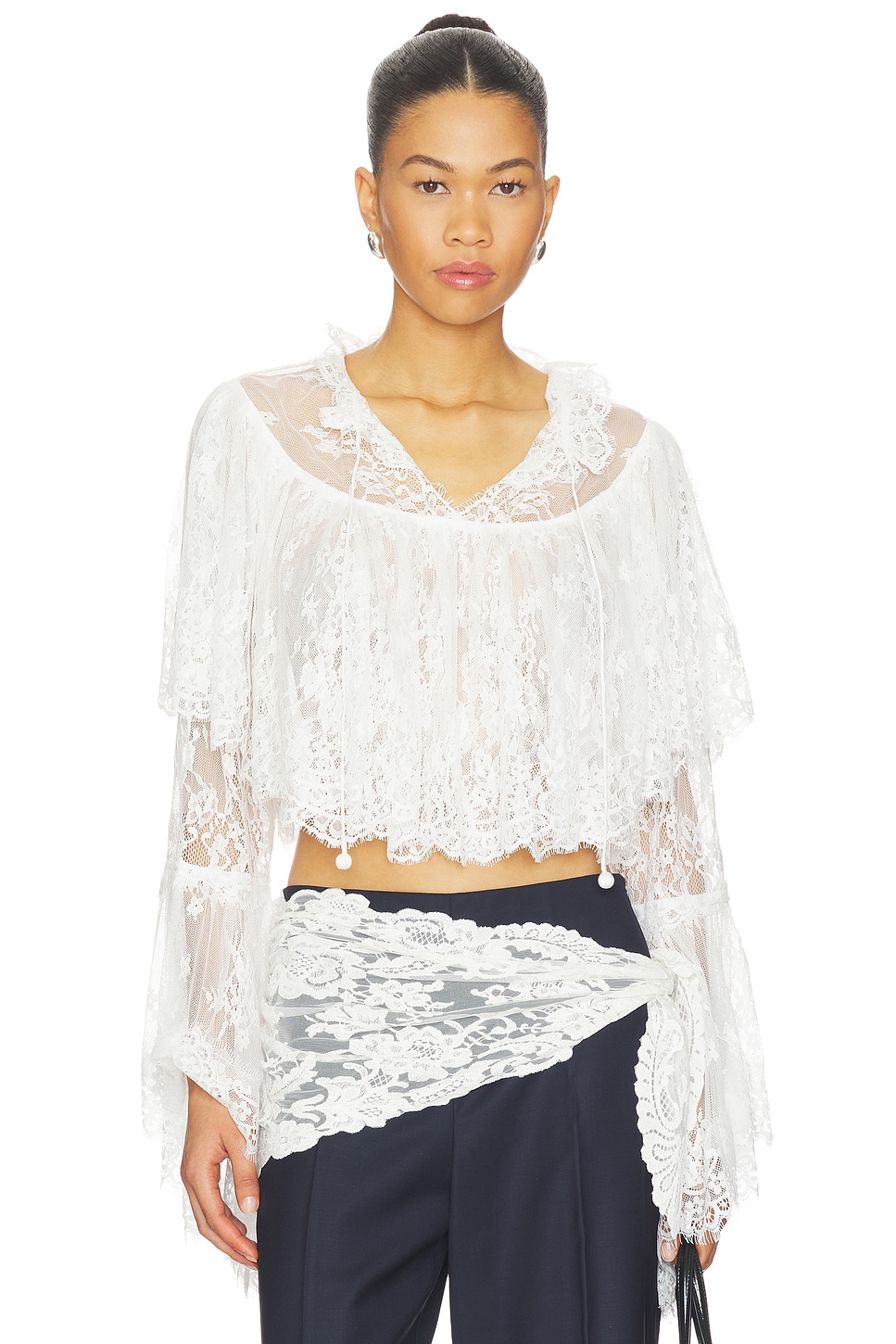 Sea Holden Embroidery Longesleeve Blouse in White | REVOLVE