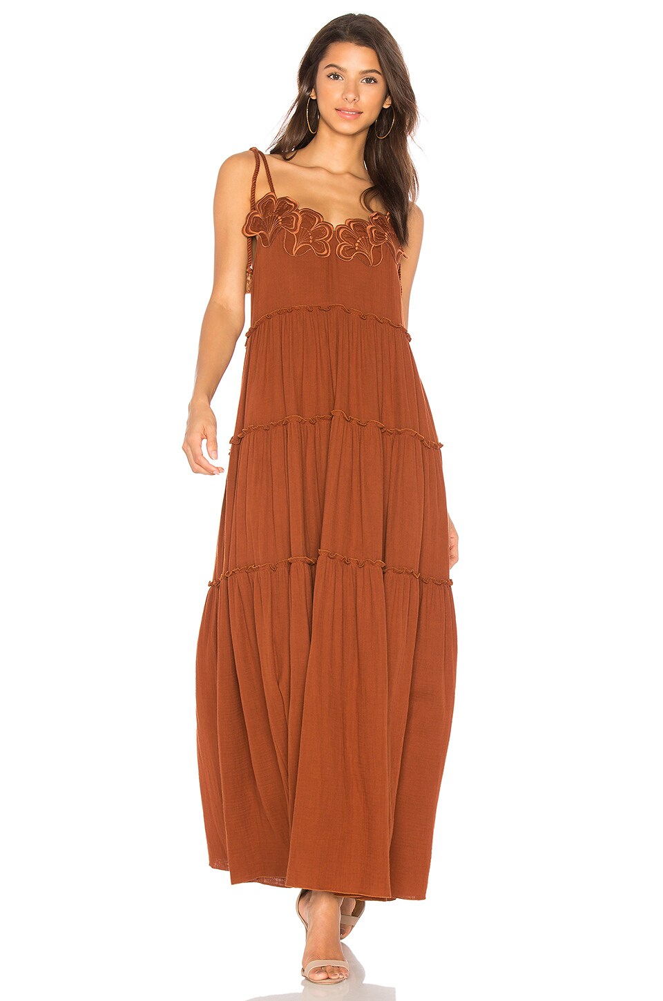 See By Chloe V Neck Detail Dress in Mahogany | REVOLVE