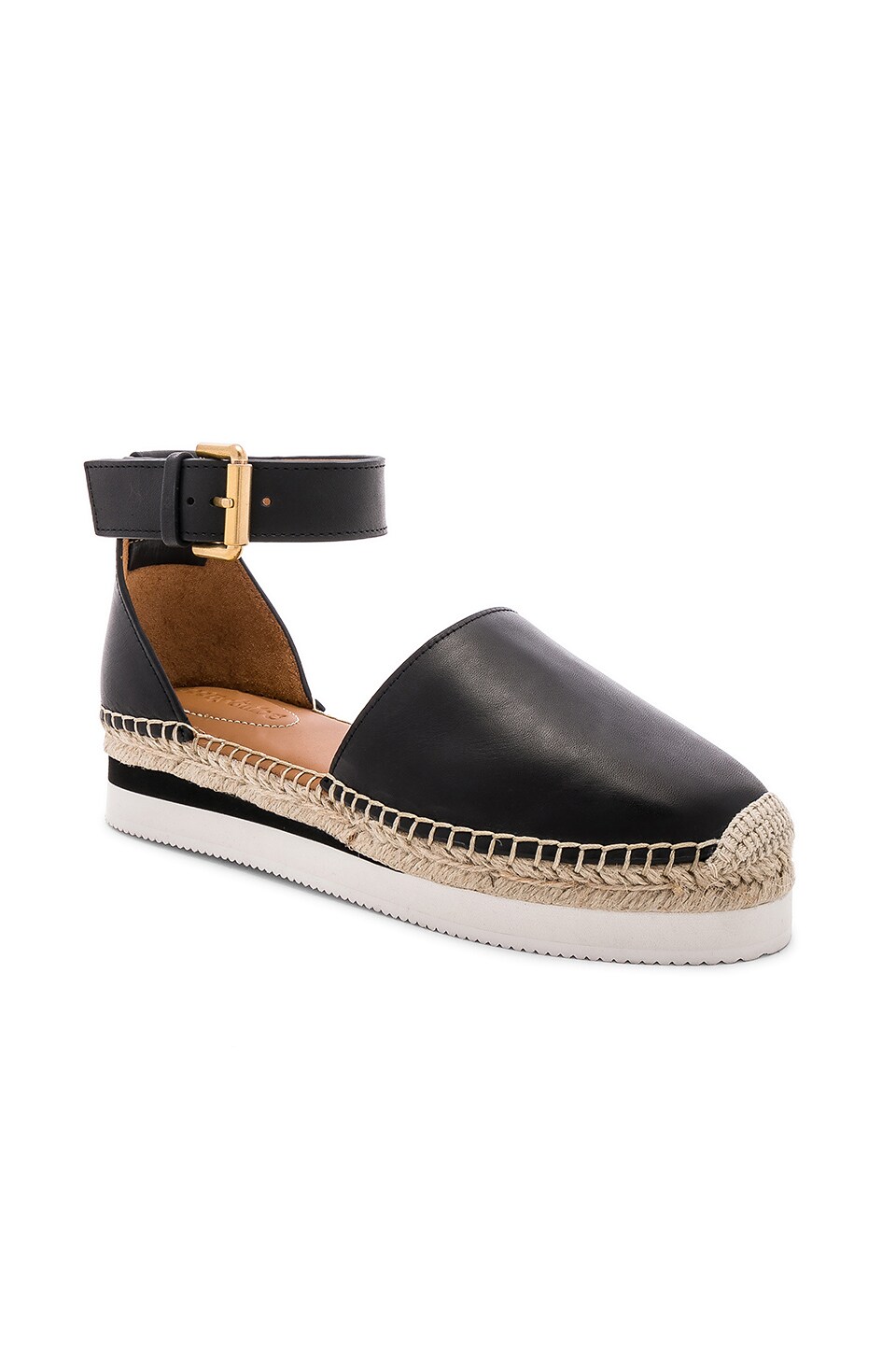 See By Chloe Glyn Espadrille Sandal in Plain Calf Nero & Natural Calf