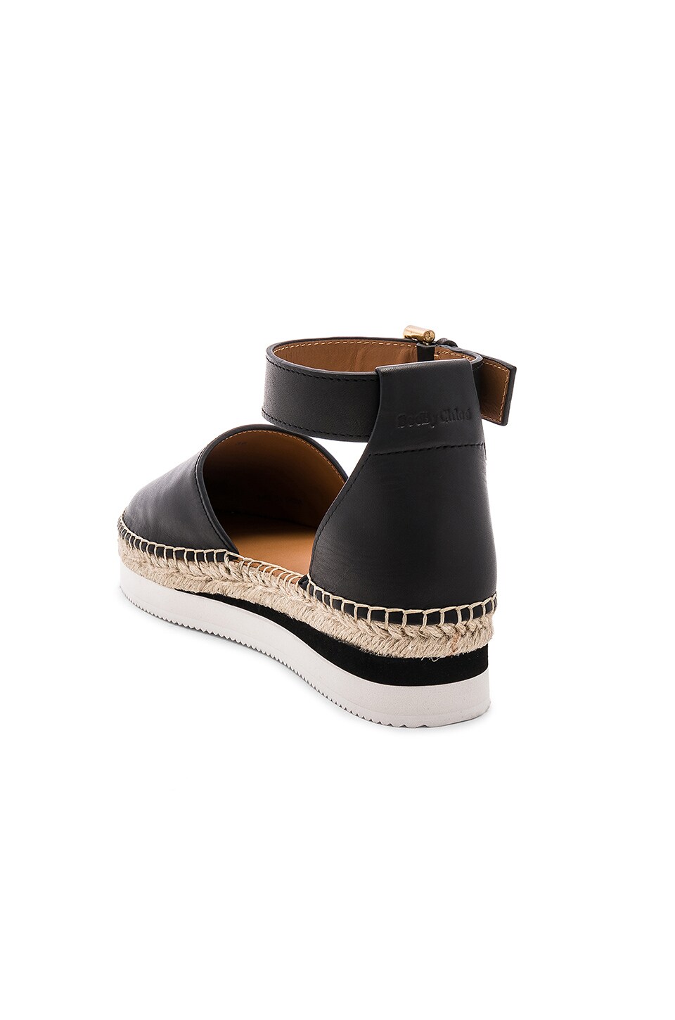 See By Chloe Glyn Espadrille Sandal in Plain Calf Nero & Natural Calf