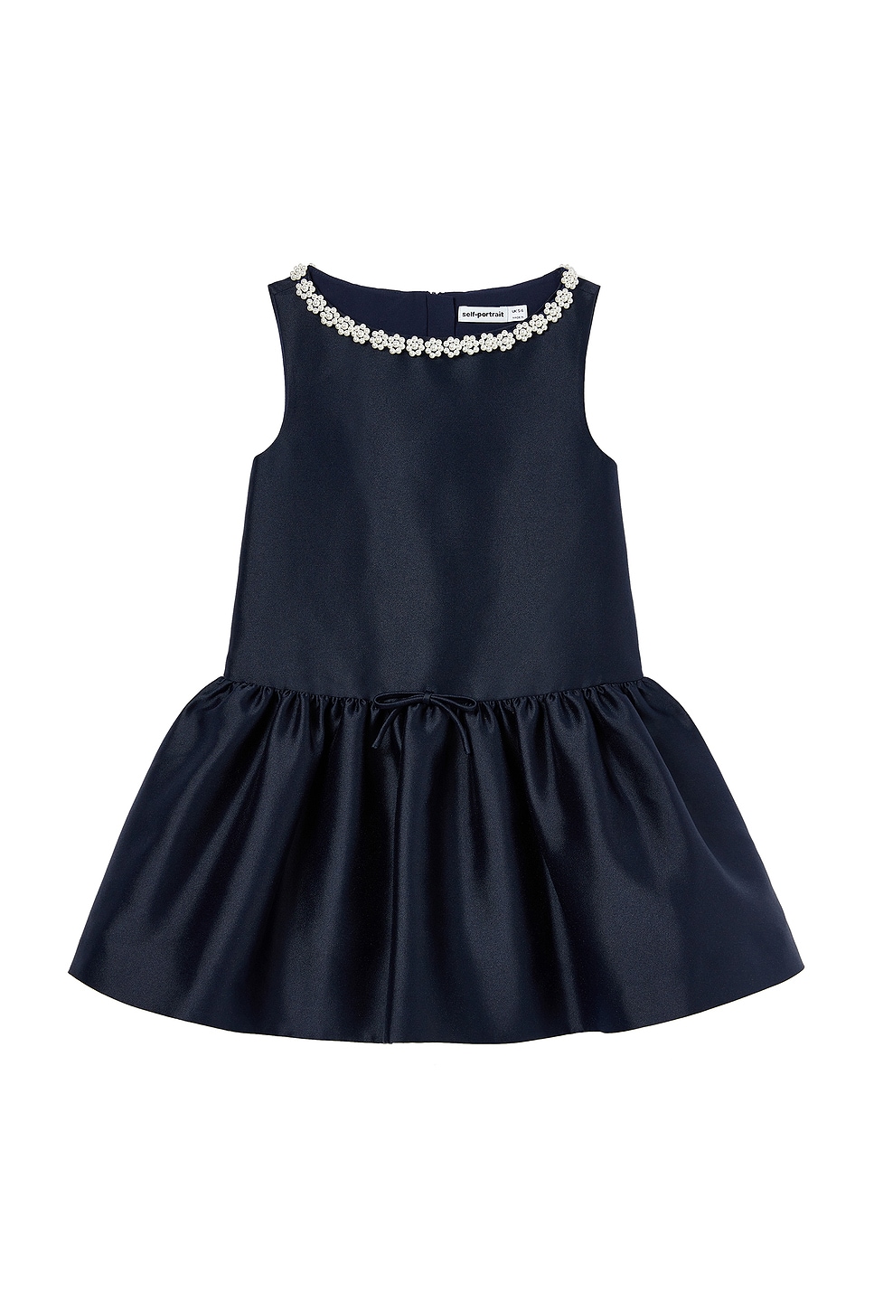 self-portrait Kids Flower Scallop Taffeta Dress in Navy | REVOLVE