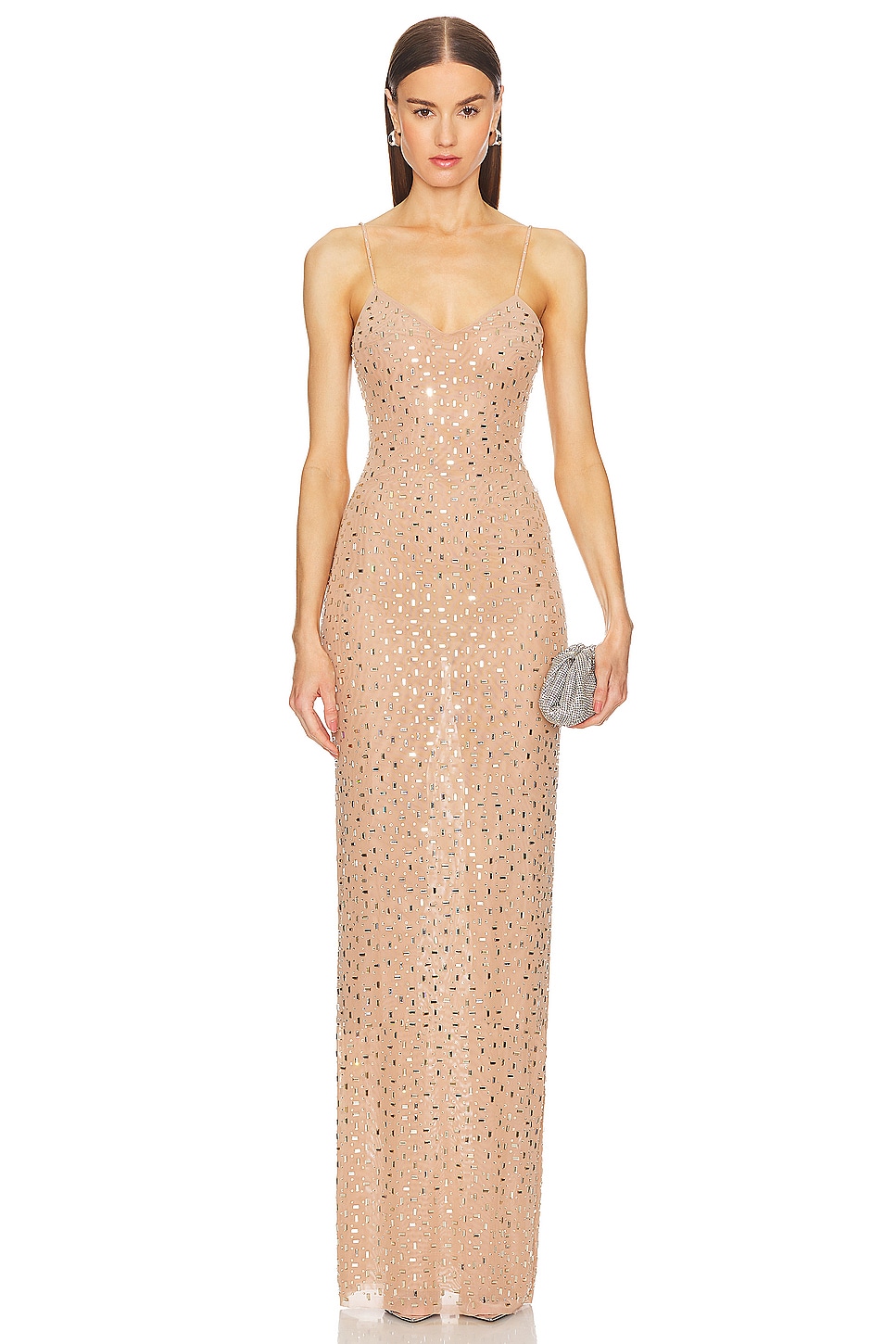 self portrait Rhinestone Mesh Maxi Dress in Gold REVOLVE