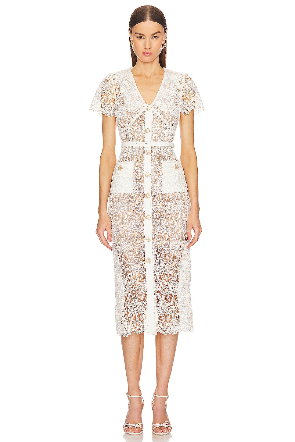 self-portrait Lace Midi Dress in Cream | REVOLVE