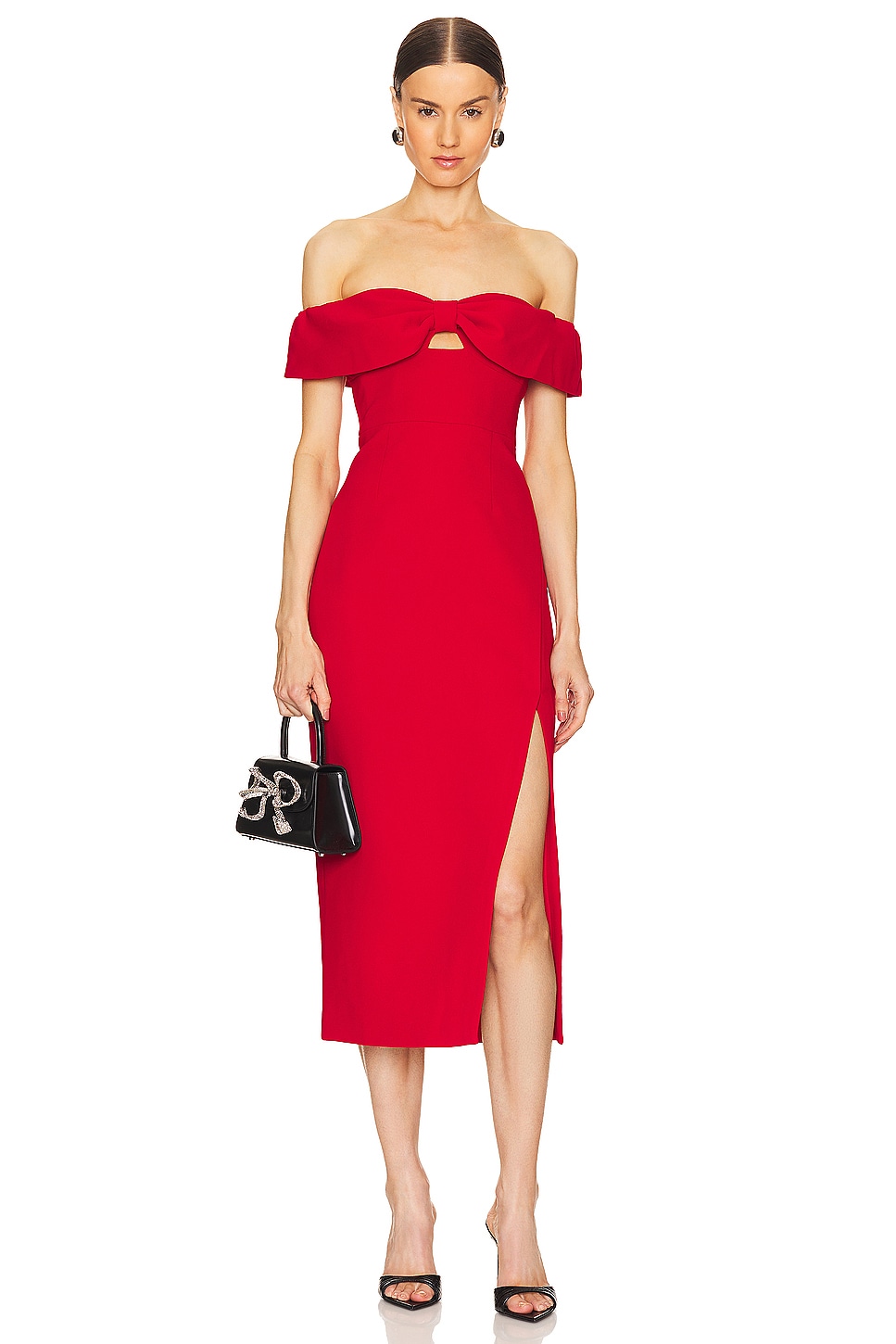 self portrait Bow Midi Dress in Red REVOLVE