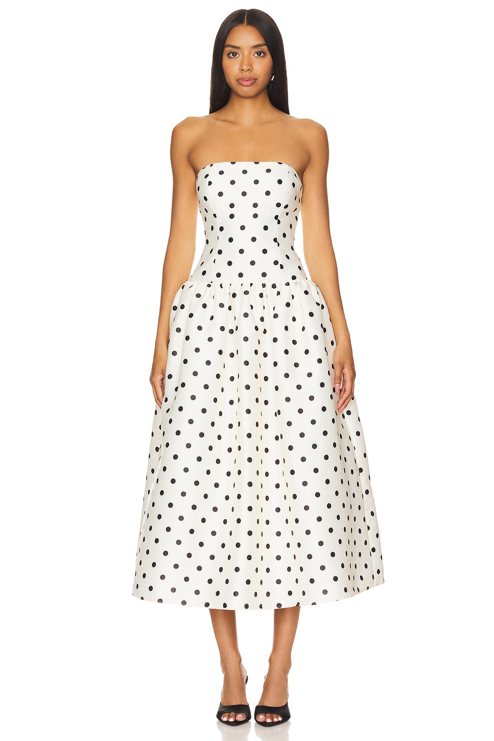 self-portrait Polka Dot Midi Dress in Black & White | REVOLVE