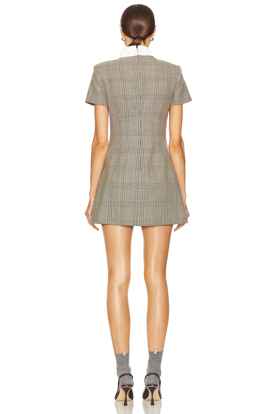 knee length dresses for ladies Brown Check Short Sleeve Mini Dress main image 1