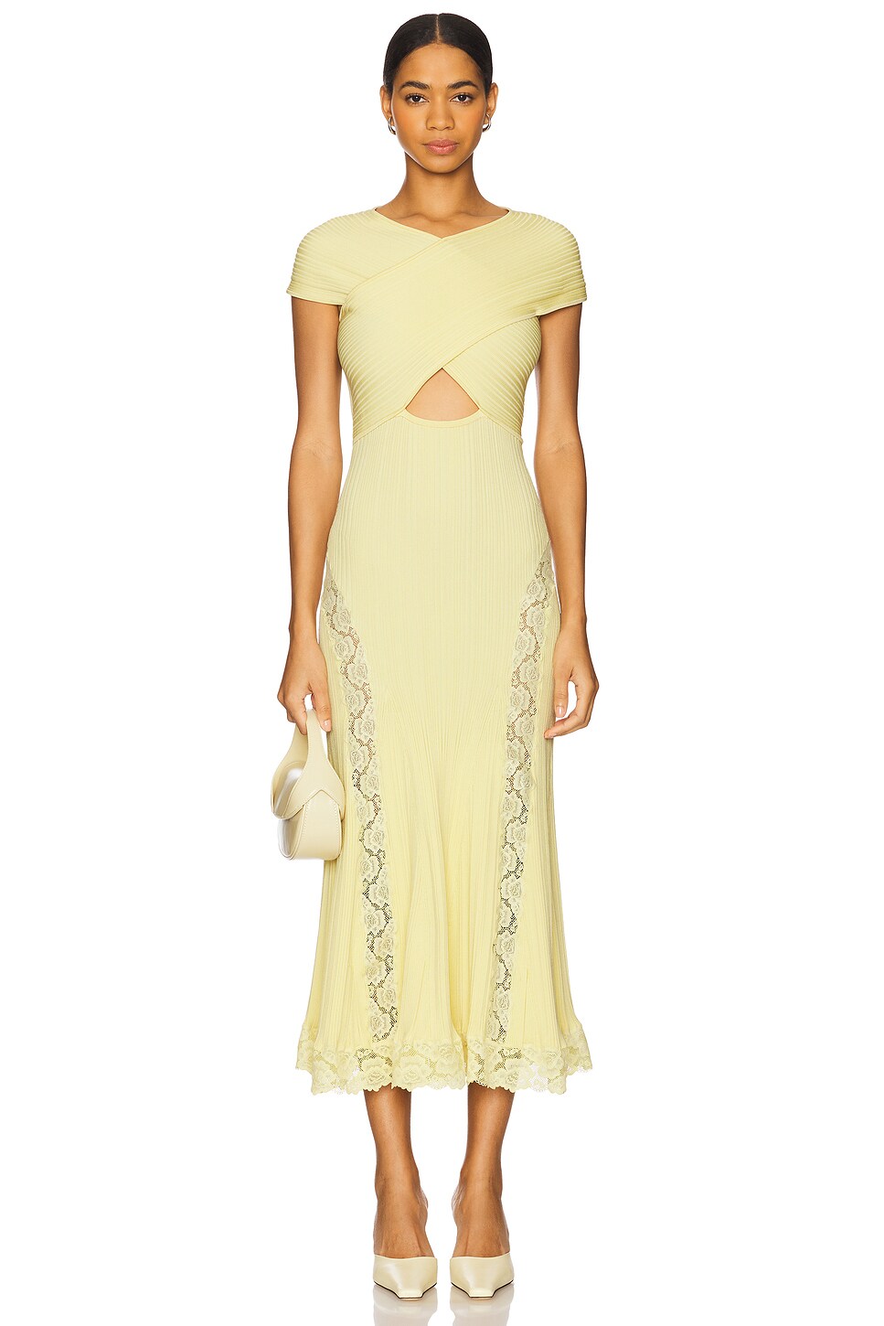 Knit Lace Insert Midi Dress