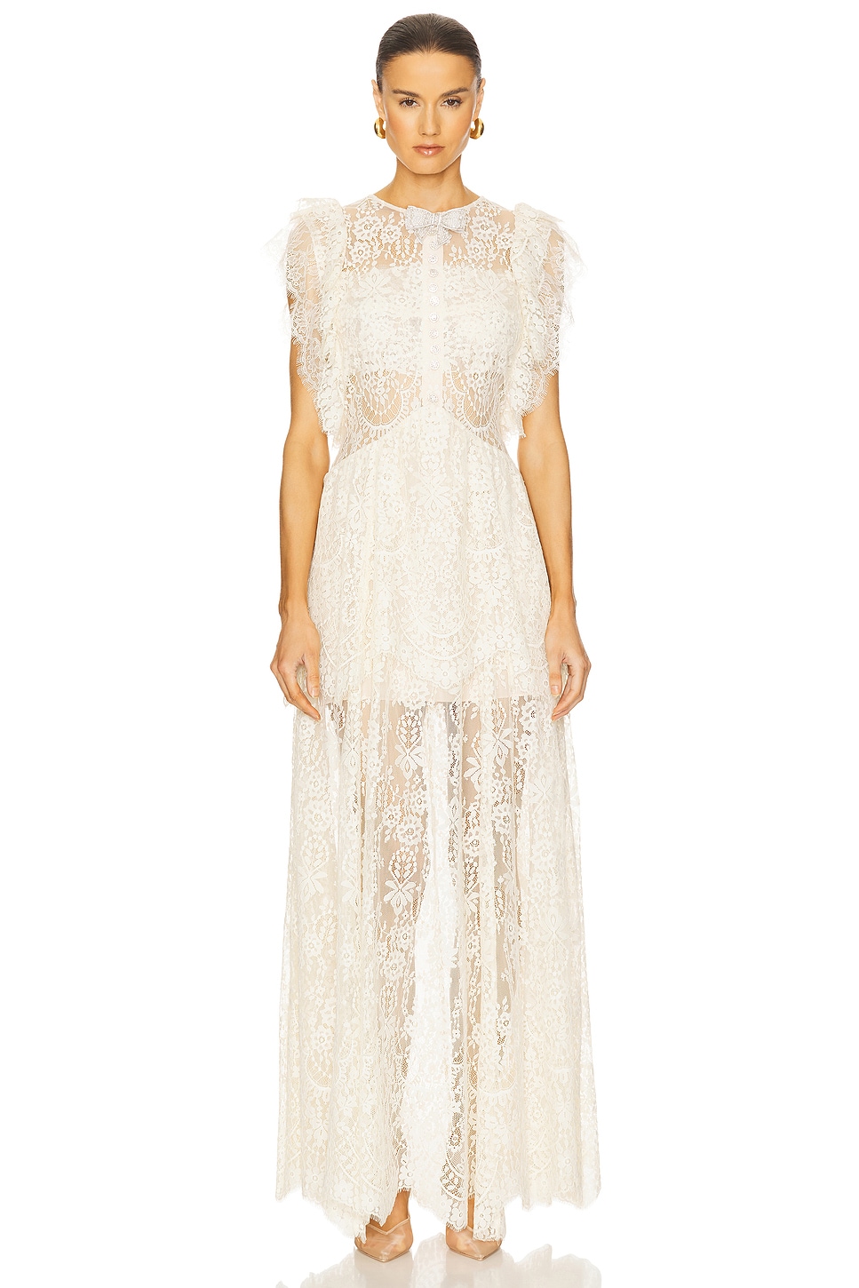 self-portrait White Lace Tiered Maxi Dress