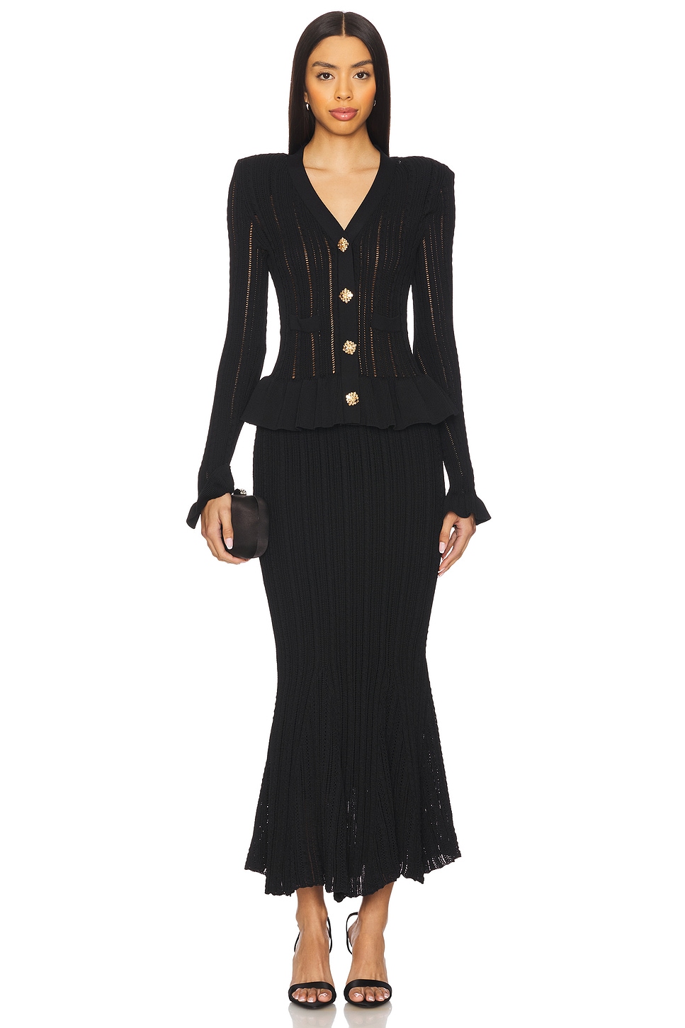 【self-portrait】ミディドレス ツーピース ブークレ ブラック self-portrait DRESS ミディ丈ドレス - Black | REVOLVE