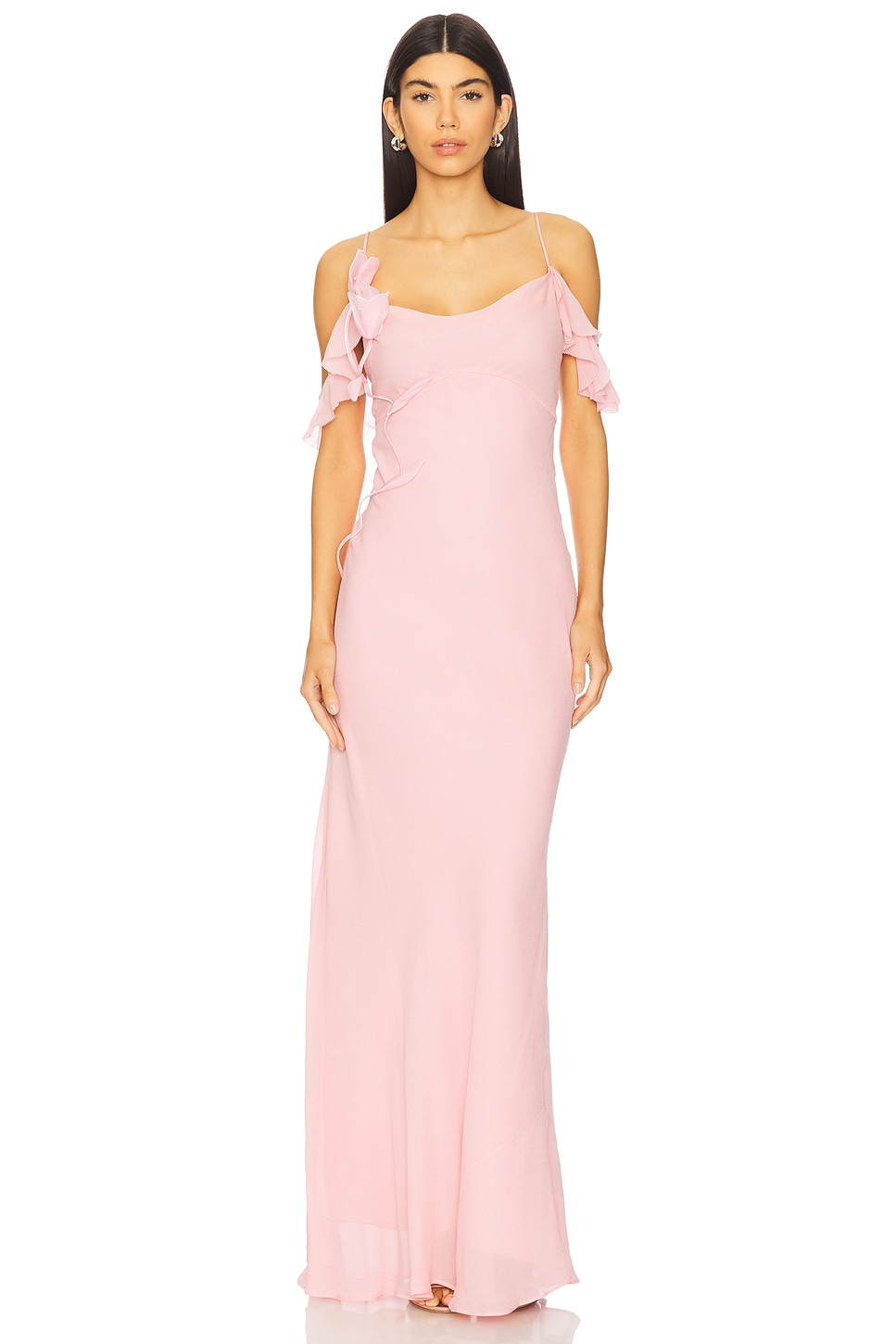 self-portrait Georgette Flower Maxi Dress in Pink | REVOLVE
