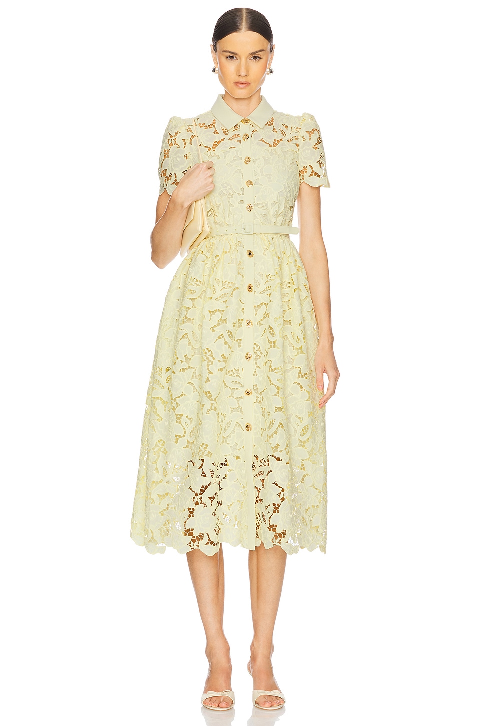 ワンピース SELF-PORTRAIT Woman Dress Yellow SS25075SY Y Yellow Knit Lace Insert Midi Dress – self-portrait