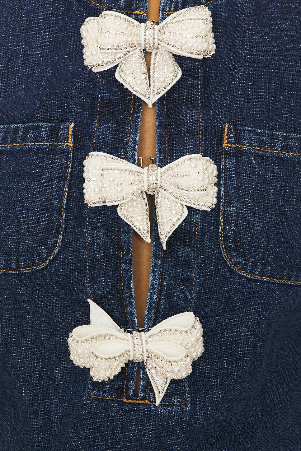 self-portrait Denim Bow Mini Dress in Blue | REVOLVE