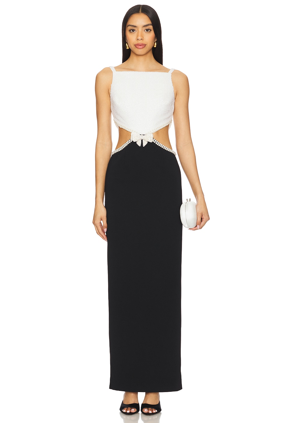 ワンピース Self-Portrait Long Crepe Dress Black And White Crepe Maxi Dress – self-portrait-US