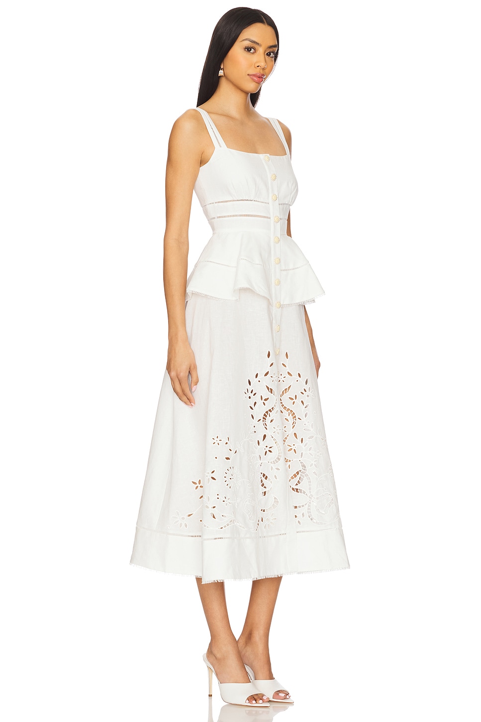self-portrait Linen Peplum Midi Dress thumbnail
